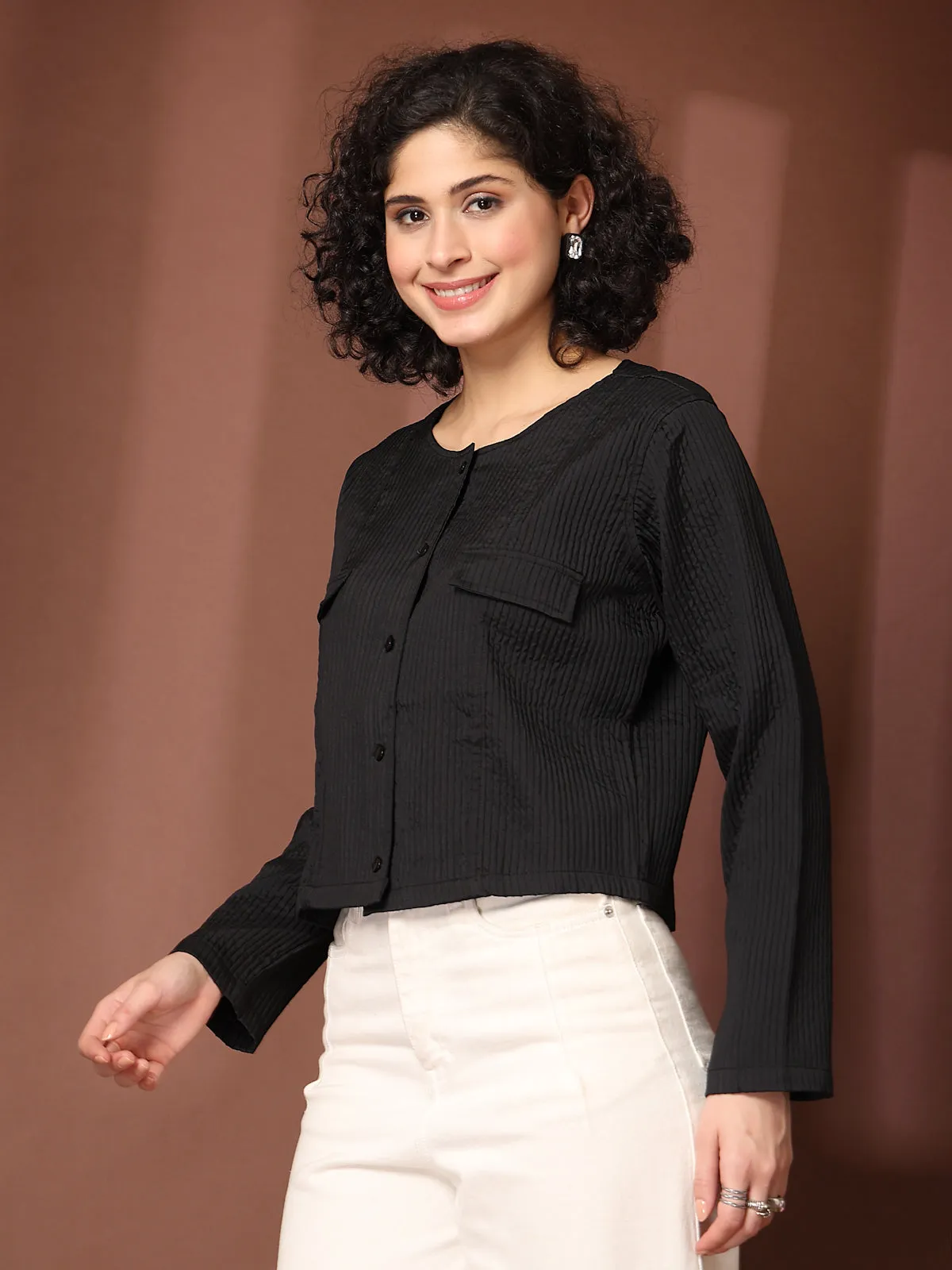 Black collarless Full  Sleeve Shirt