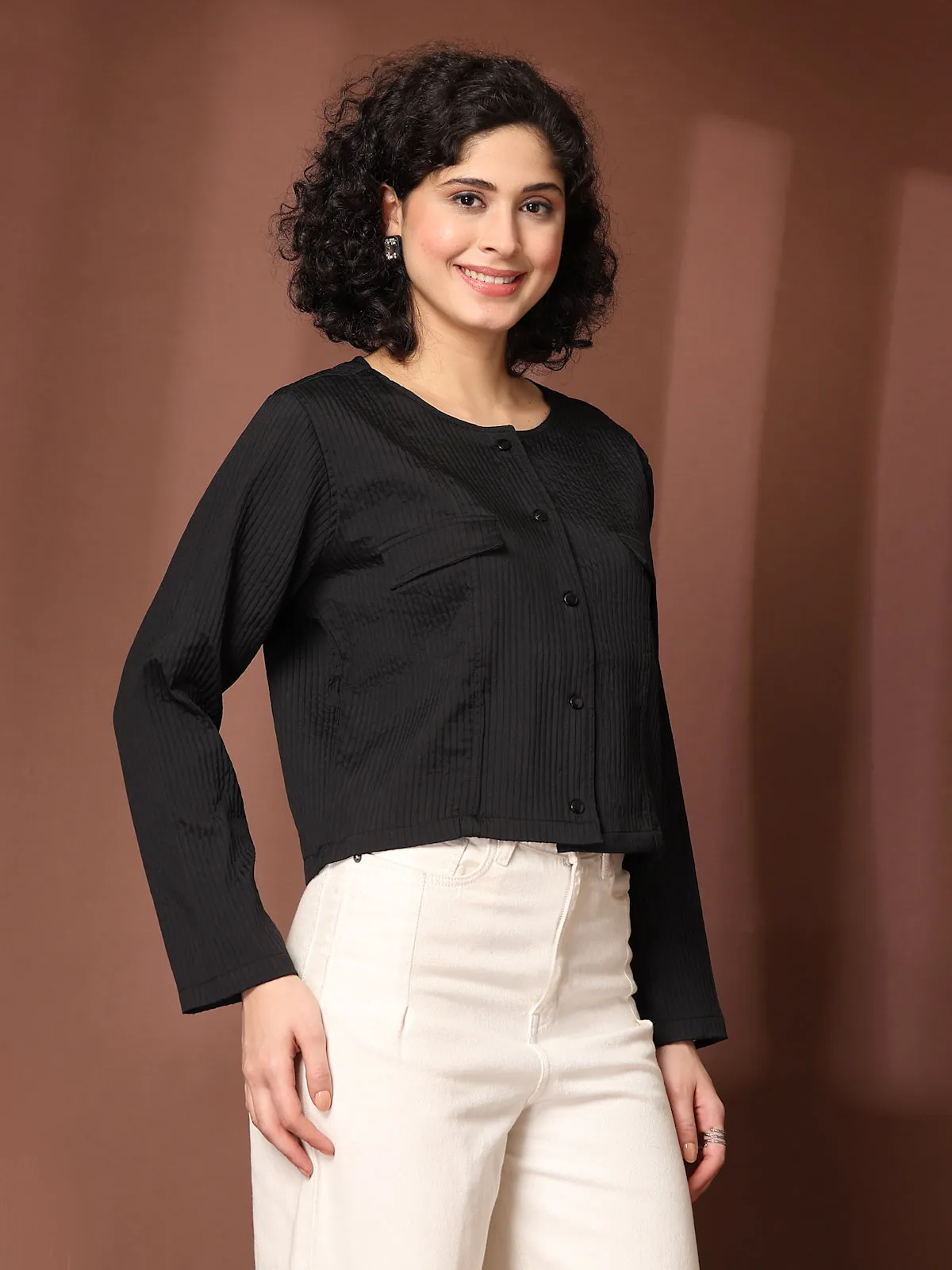 Black collarless Full  Sleeve Shirt