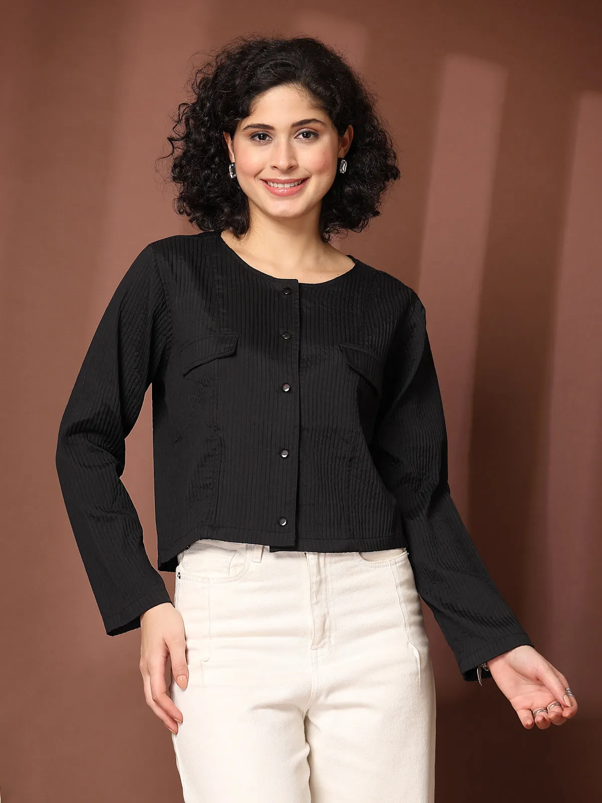 Black collarless Full  Sleeve Shirt