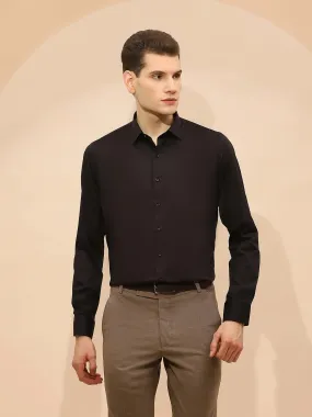 Black Cotton Blend Tailored Fit Shirt For Men