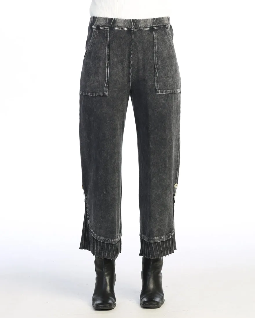 Black Mineral Washed Wide Leg Pant with Rib Contrast