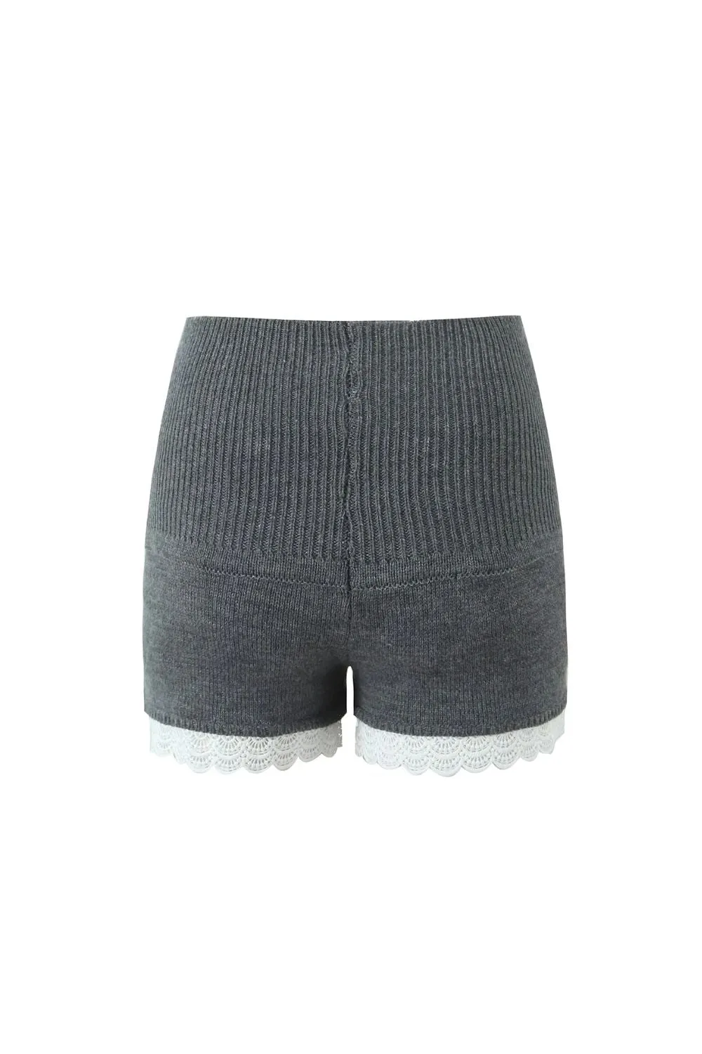 'Carolyn' Trendy Grey Lace-Trimmed Knit Shorts