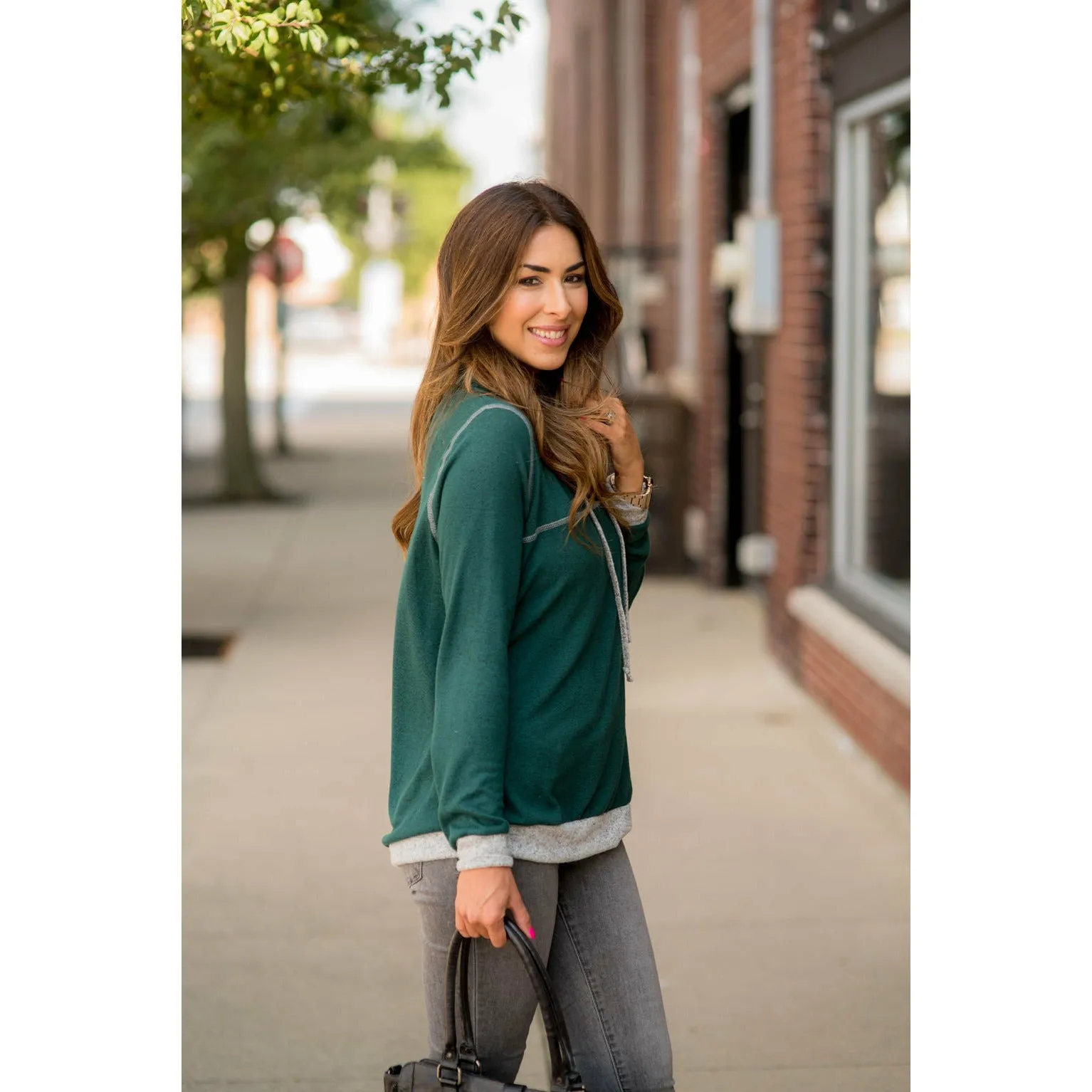 Comfy Stitched Cowl Neck Sweatshirt