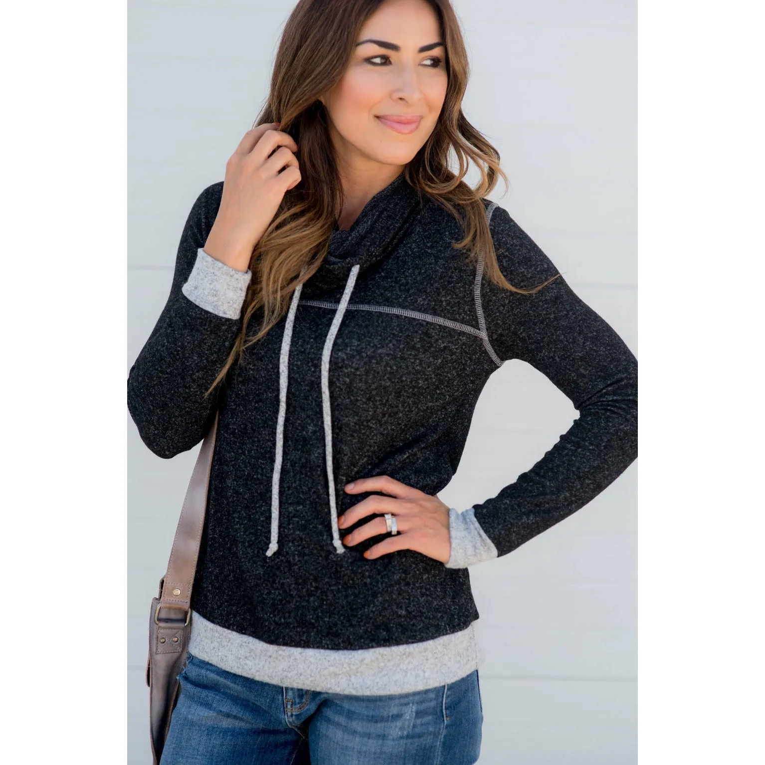 Comfy Stitched Cowl Neck Sweatshirt