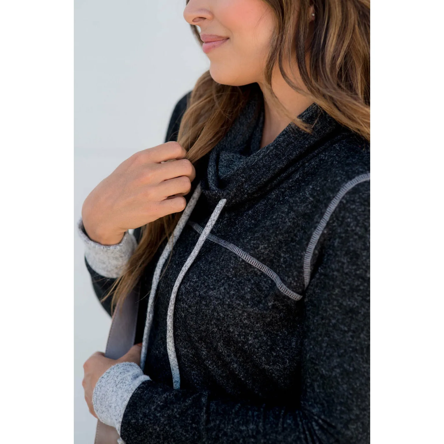 Comfy Stitched Cowl Neck Sweatshirt