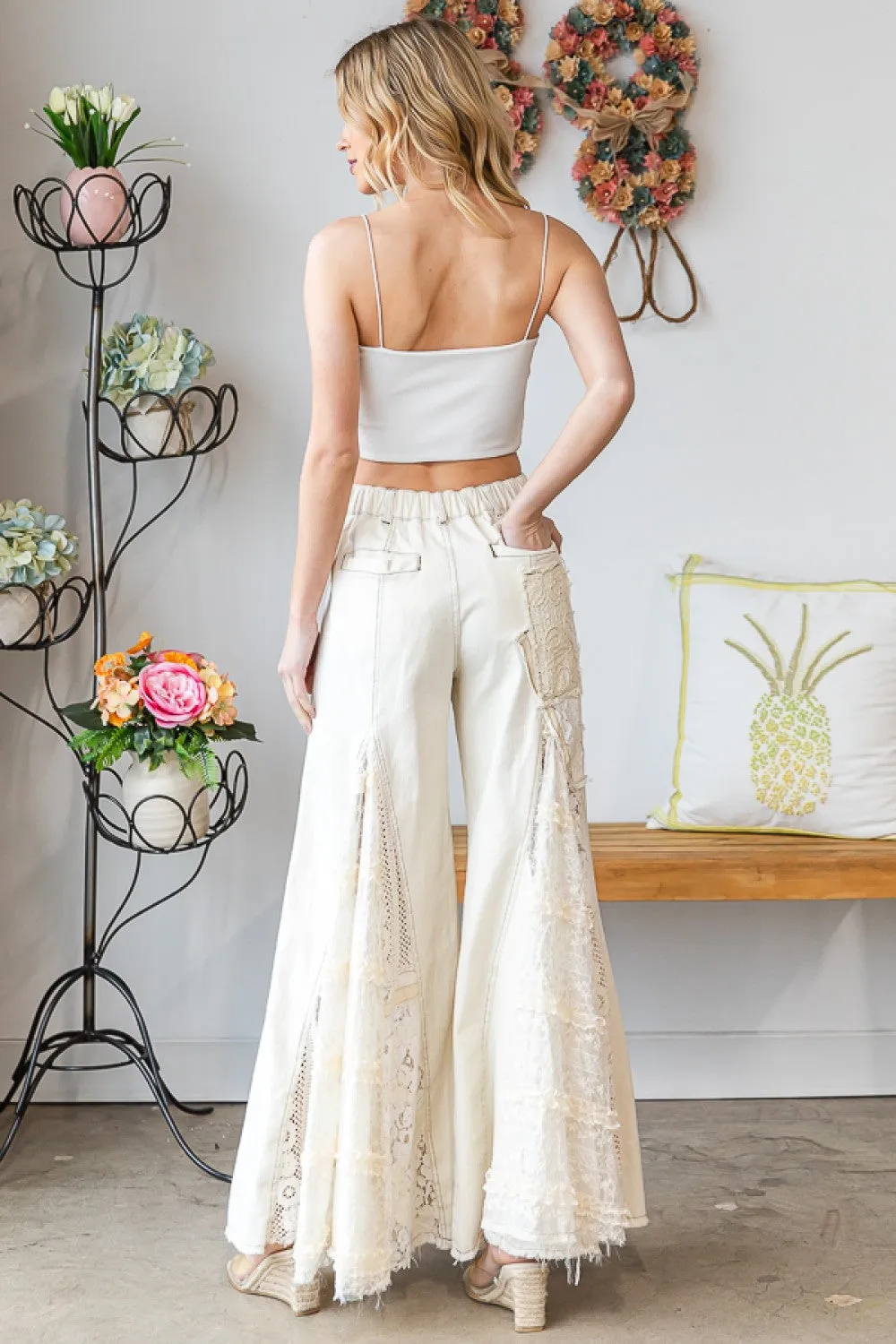 Ecru Lace Wide Leg Pants