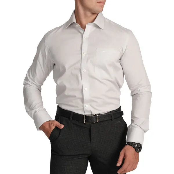 Formal Slim Fit Full Sleeve Shirt with Cutaway Pocket-Siver Brich