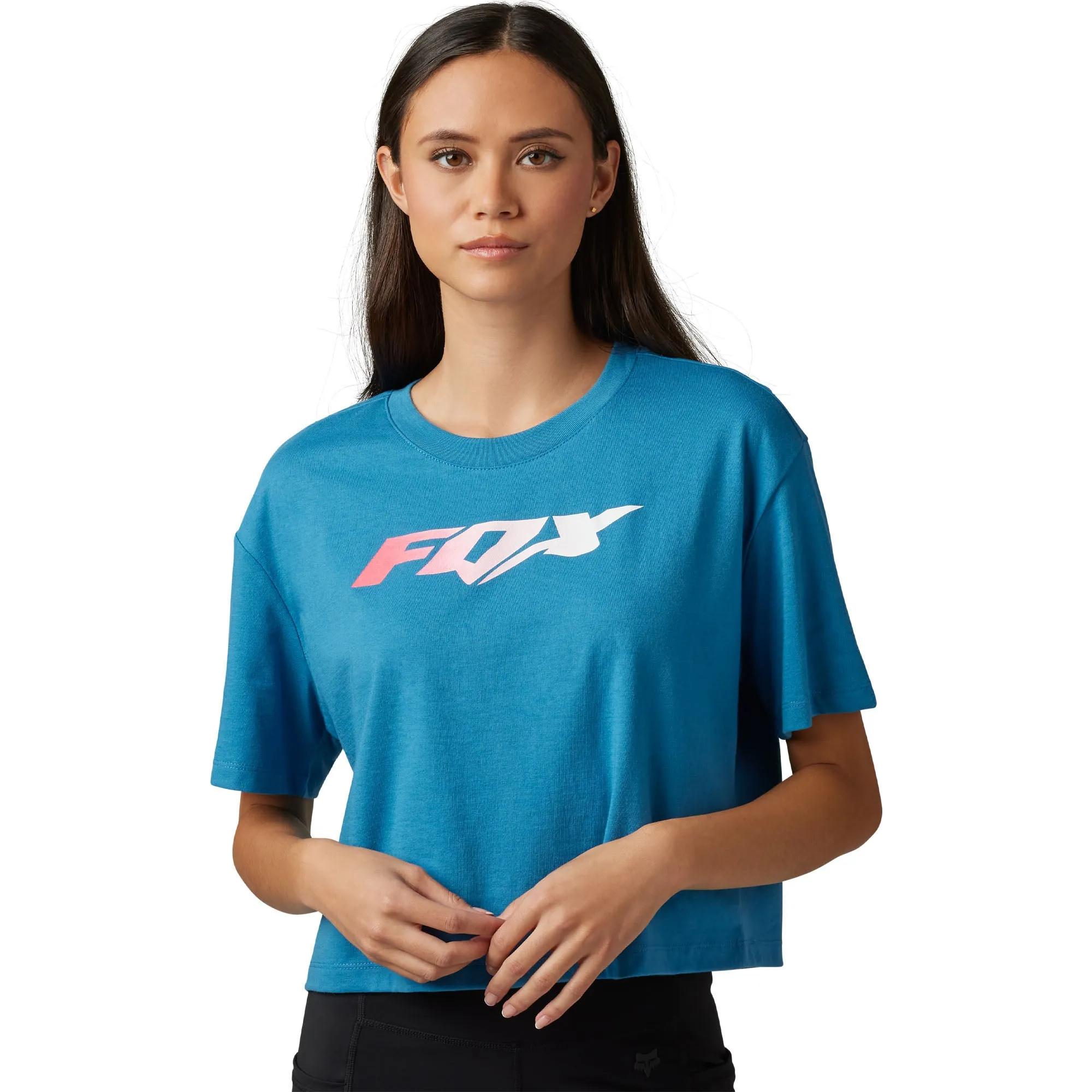 Fox Racing  Womens Morphic Crop T-Shirt Tee Short Sleeve Relaxed Fit Blueberry