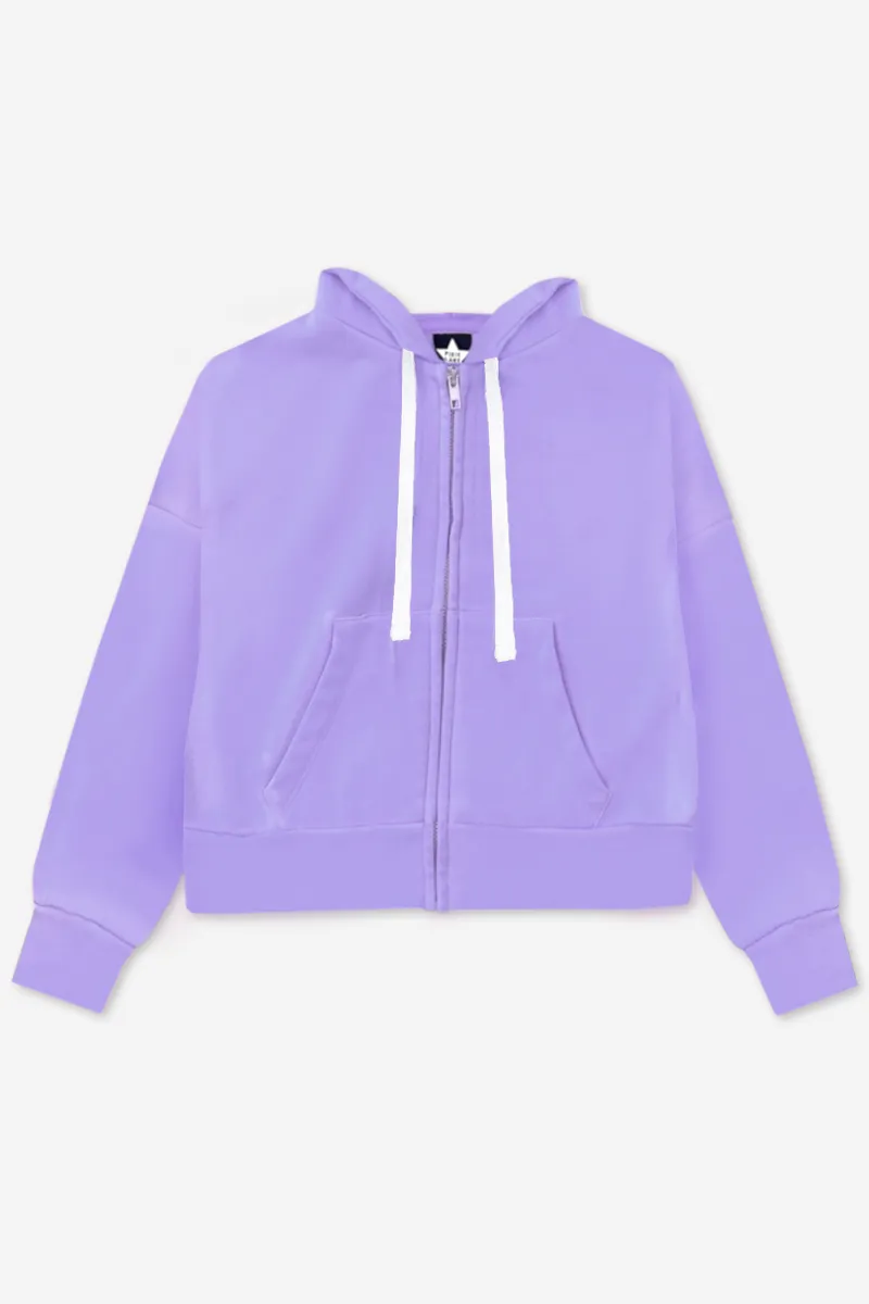 French Terry Luxe Drop Shoulder Zip Hoodie - Lavender