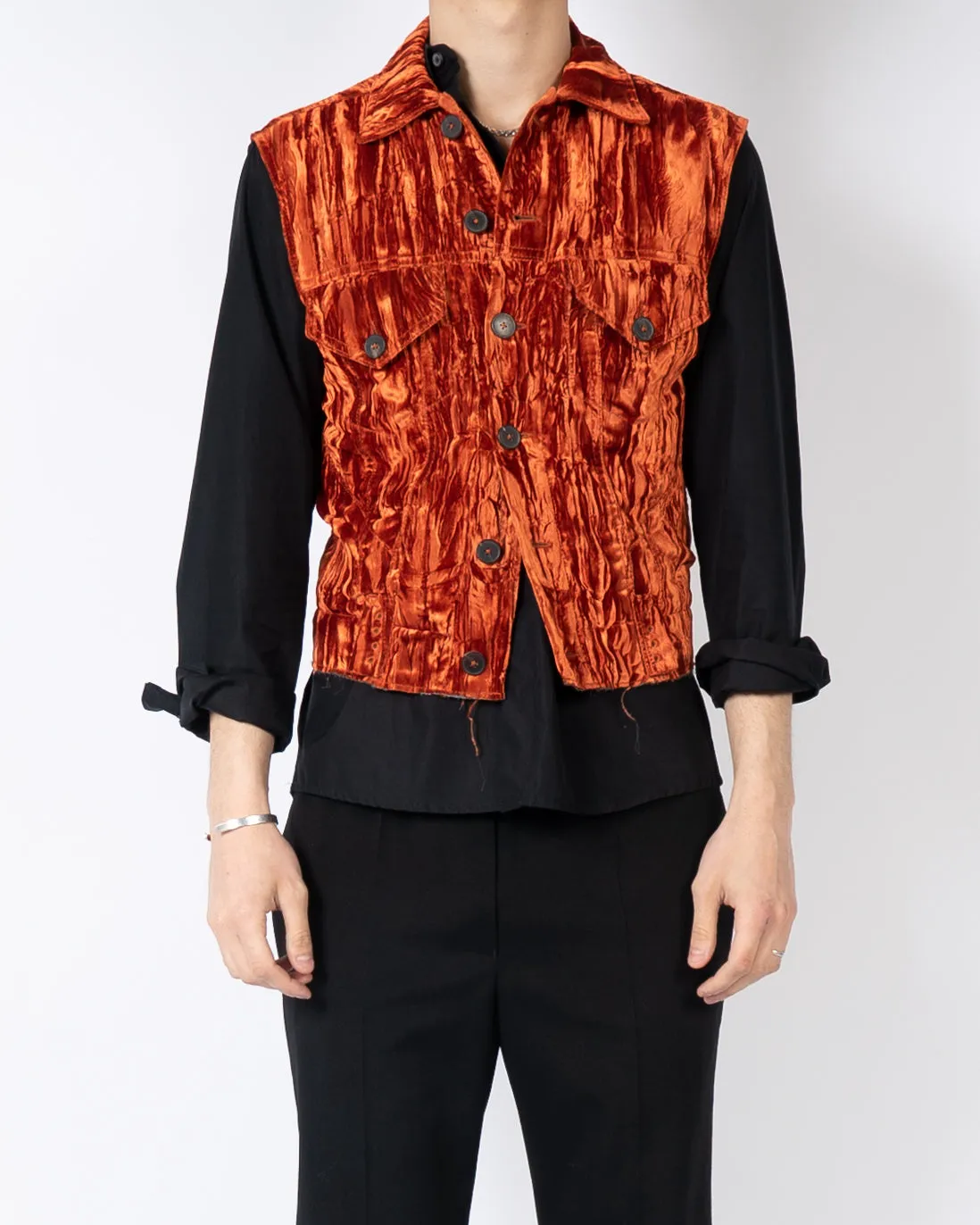 FW16 Orange Crushed Velvet Waistcoat