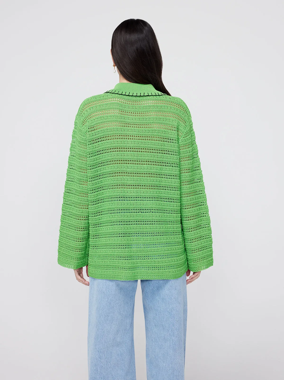 Gaia Green Crochet Knit Cardigan