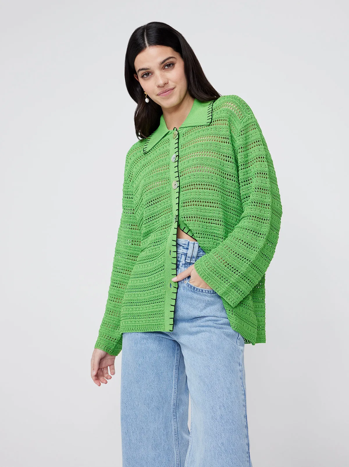 Gaia Green Crochet Knit Cardigan