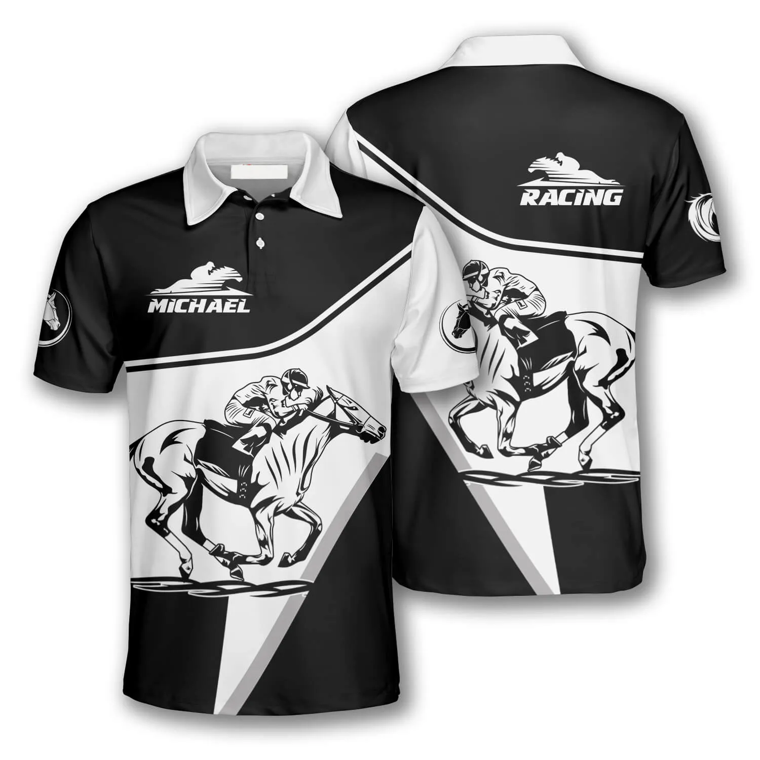 Horse Racer Black White Custom Equestrian Shirts for Men