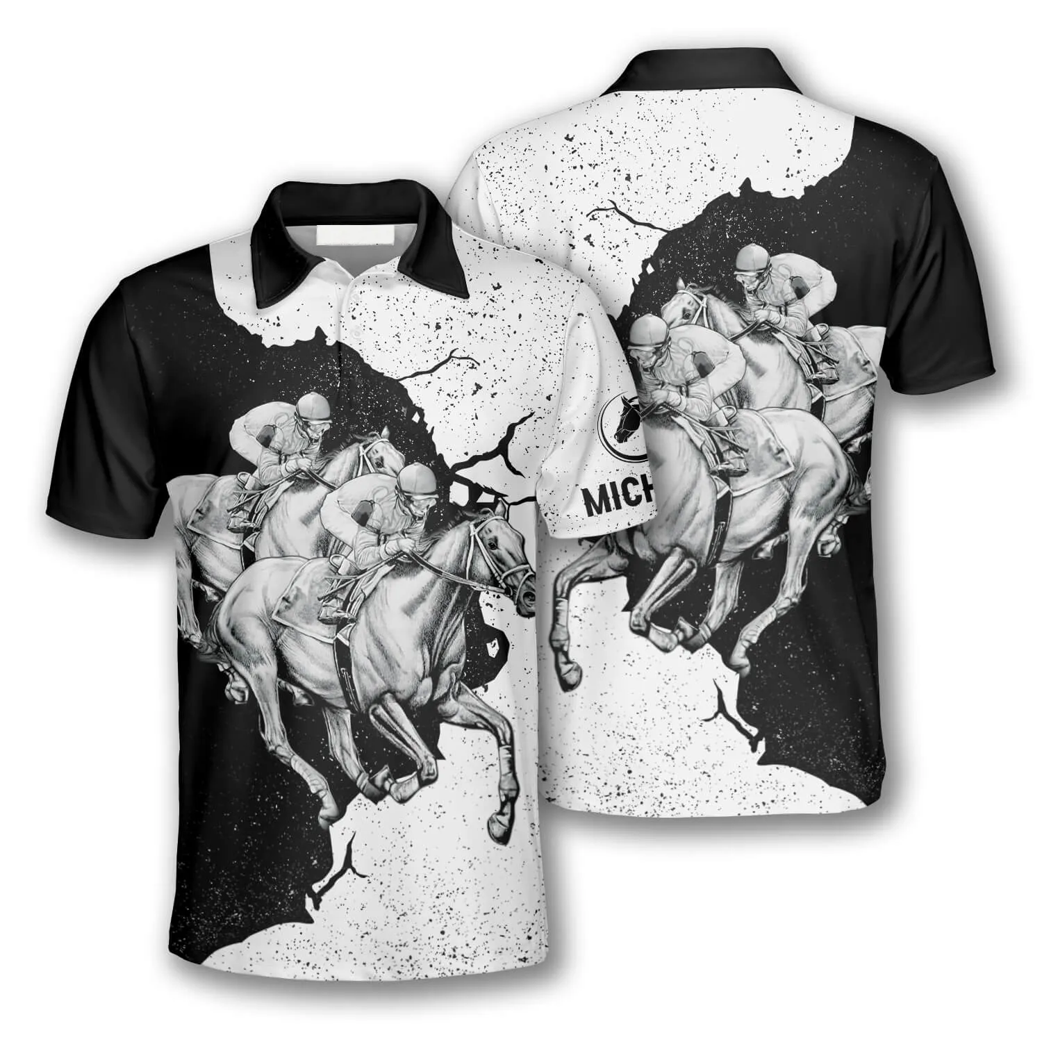 Horse Racer Black White Custom Equestrian Shirts for Men