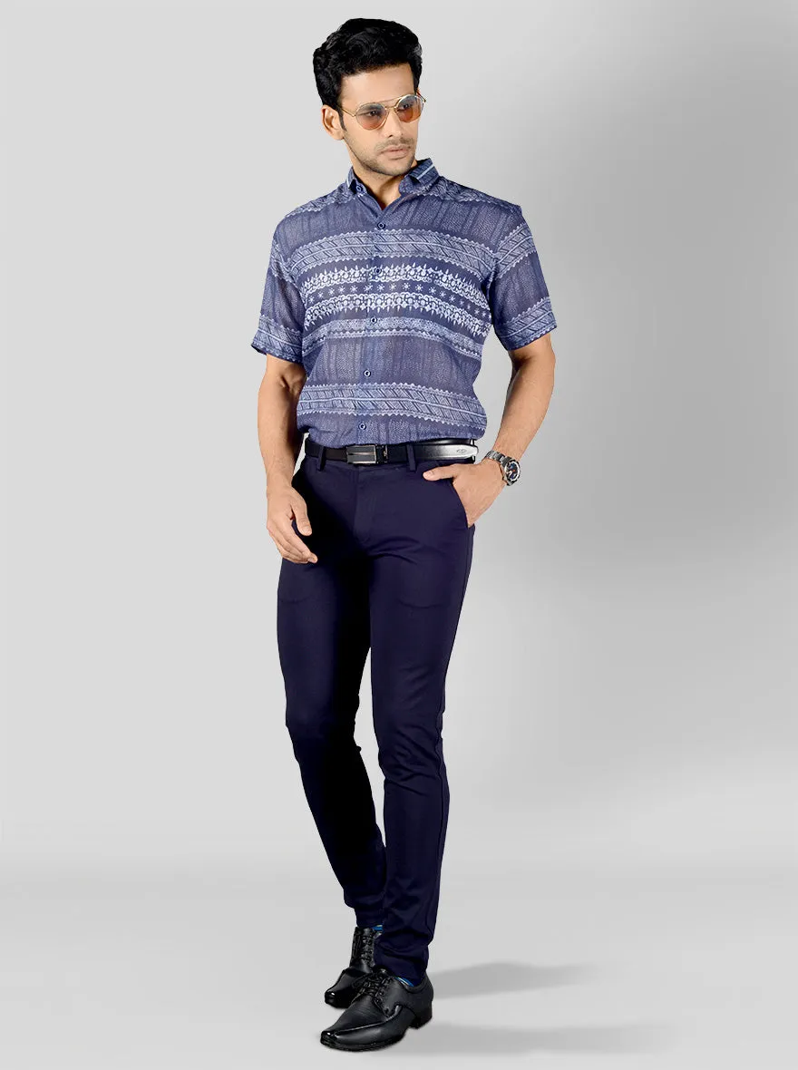 Indigo Blue Printed Regular Fit Formal Shirt | JadeBlue