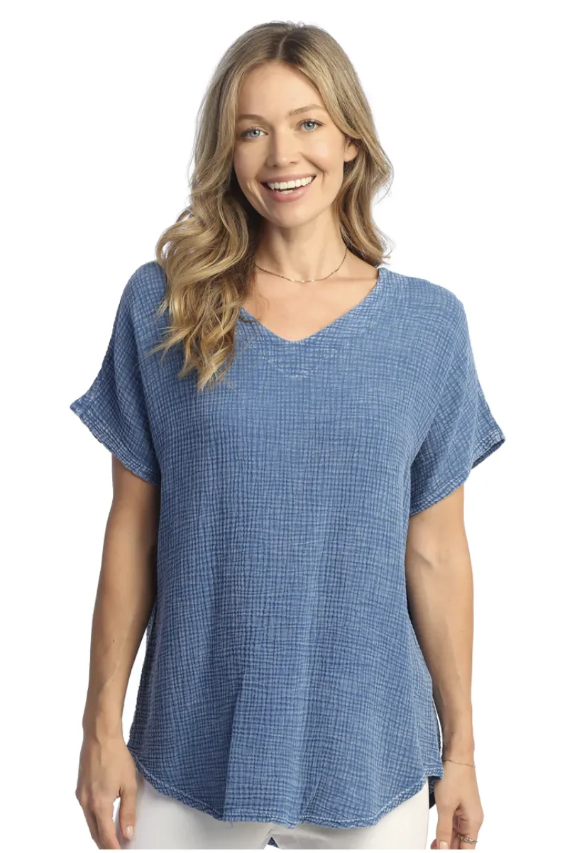 Indigo Cotton Gauze Top