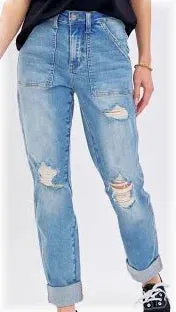 Judy Blue High Waist Patch Pocket Destroyed Boyfriend Jeans