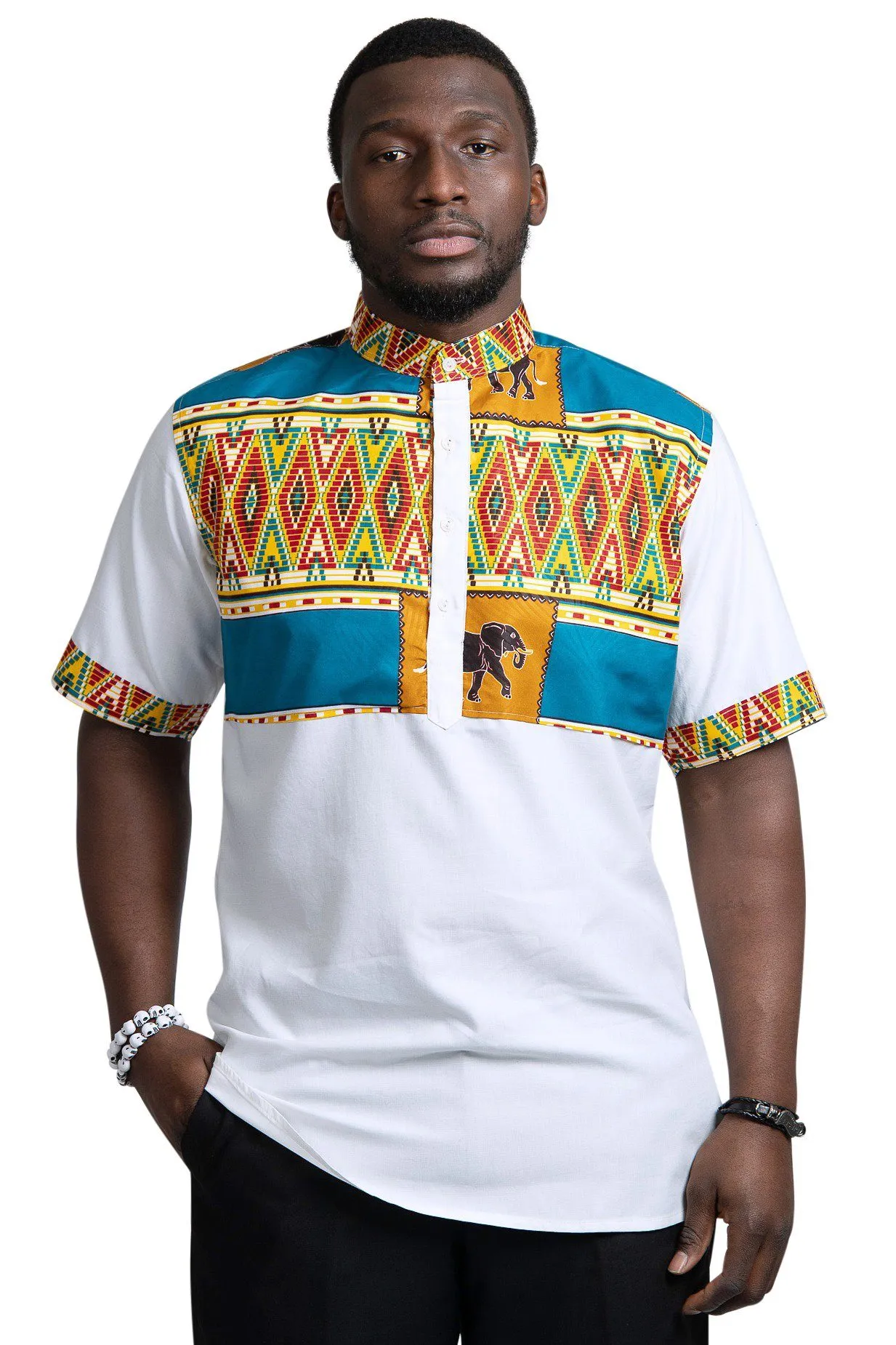 Kayobe African Print Shirt for Men - Blue & White