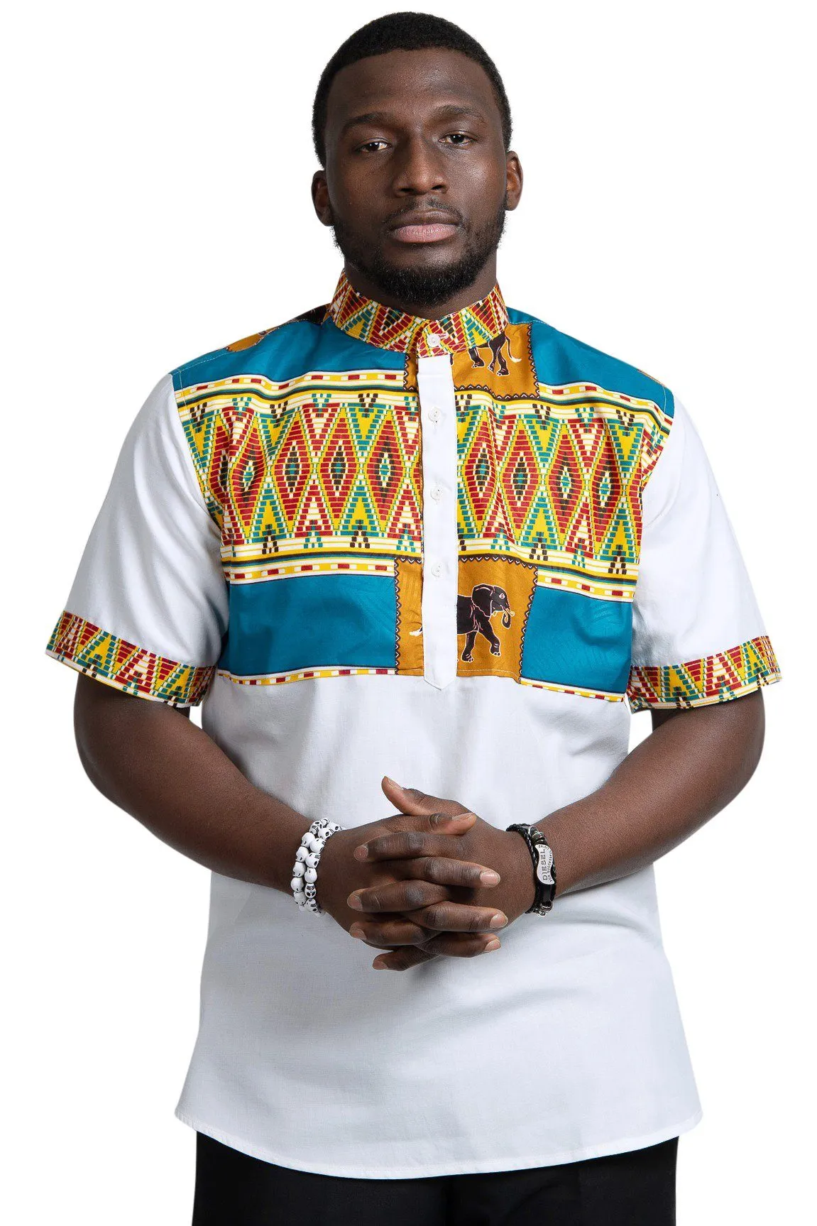 Kayobe African Print Shirt for Men - Blue & White