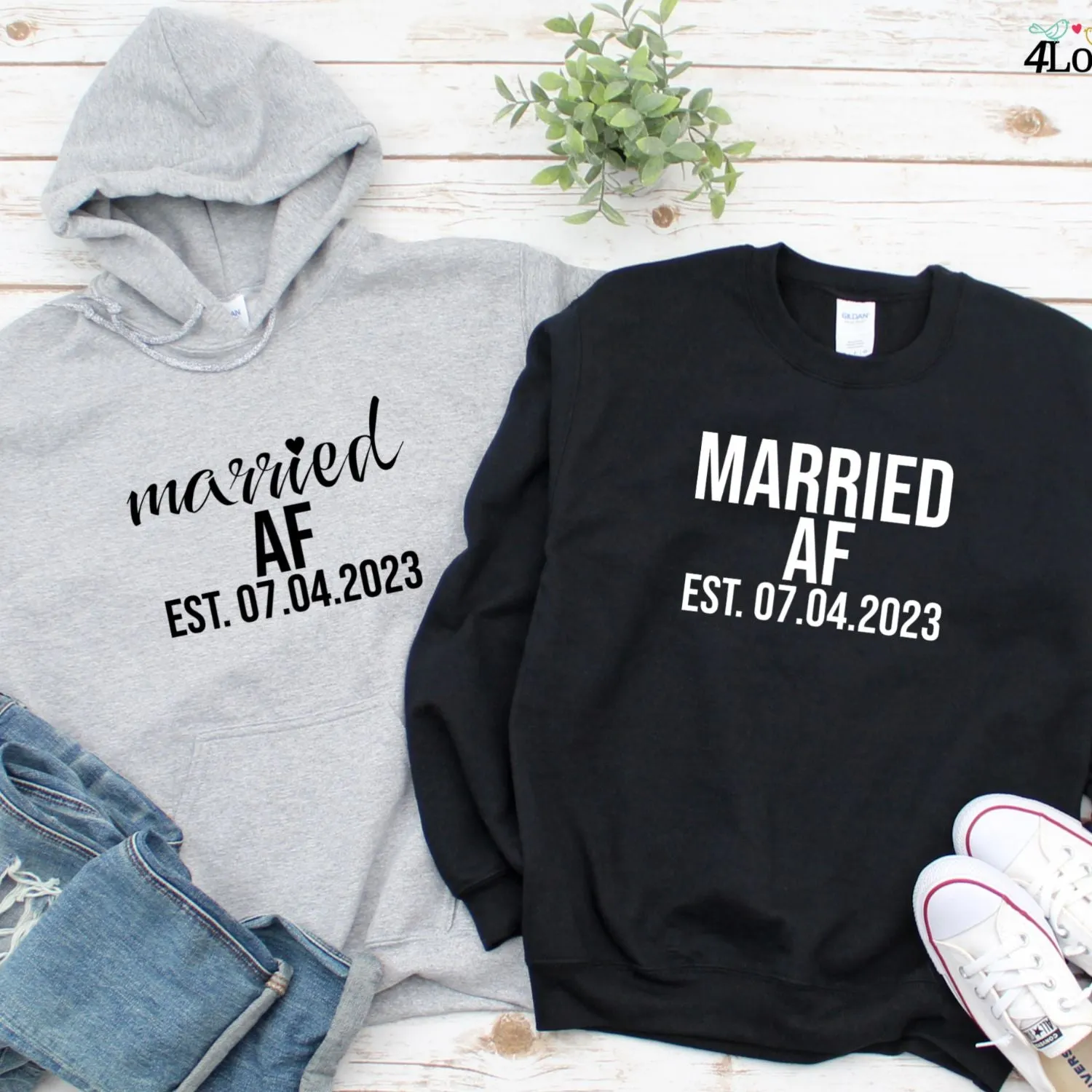 Married AF Hoodie, Wifey Hubby Sweatshirts, Honeymoon Long Sleeve Shirts, Bride Shirts, Groom Shirts, Mr And Mrs Shirt, Just Married Shirts