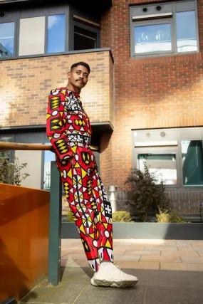 Matching African Suit In Red Samakaka