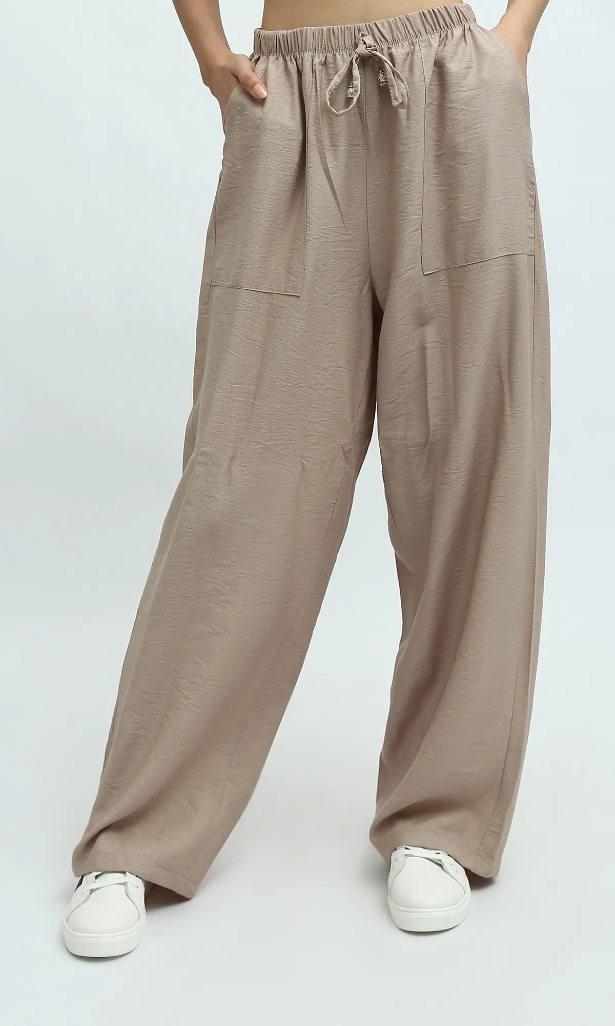 O198044  Light Coffee Fluffy Wide Leg Casual Pants