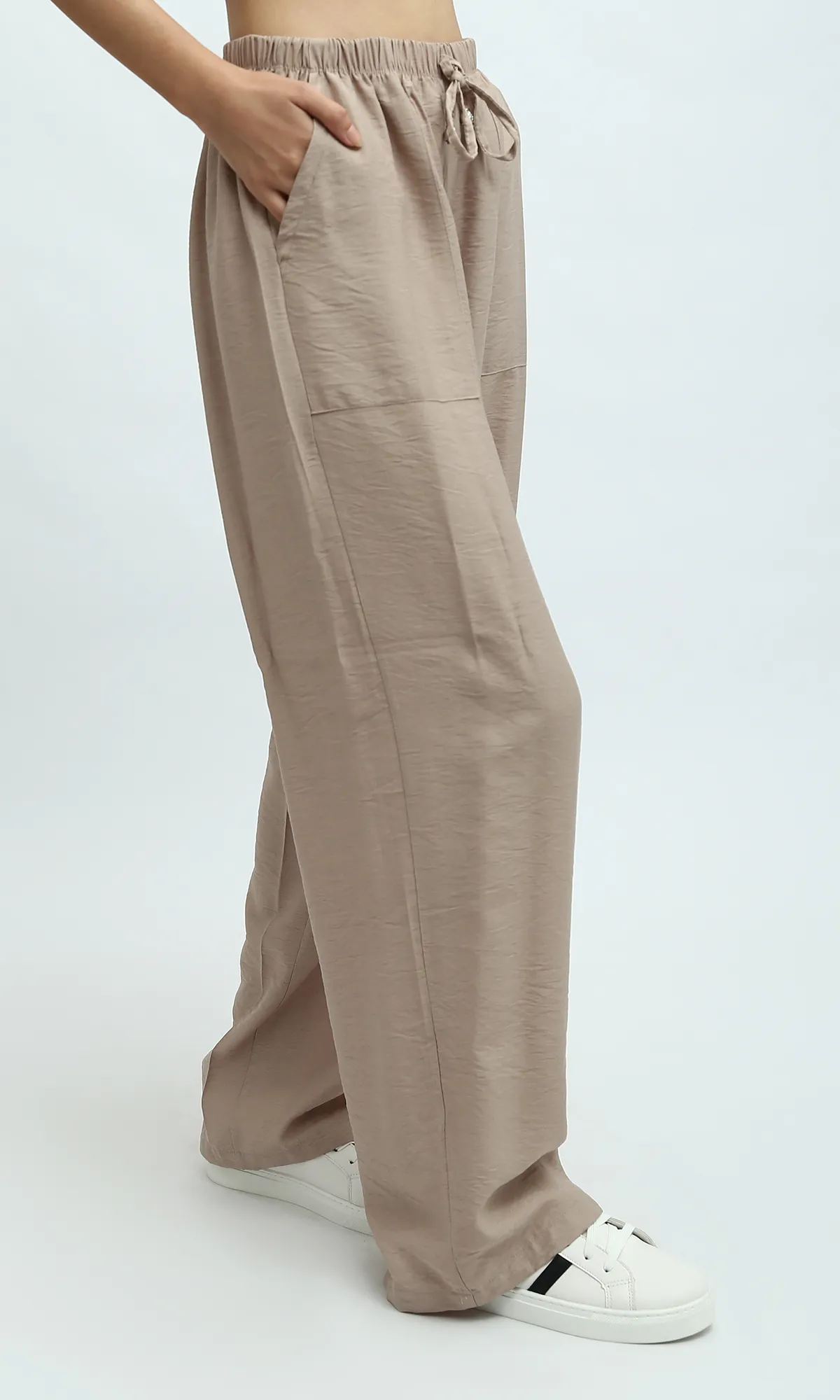 O198044  Light Coffee Fluffy Wide Leg Casual Pants