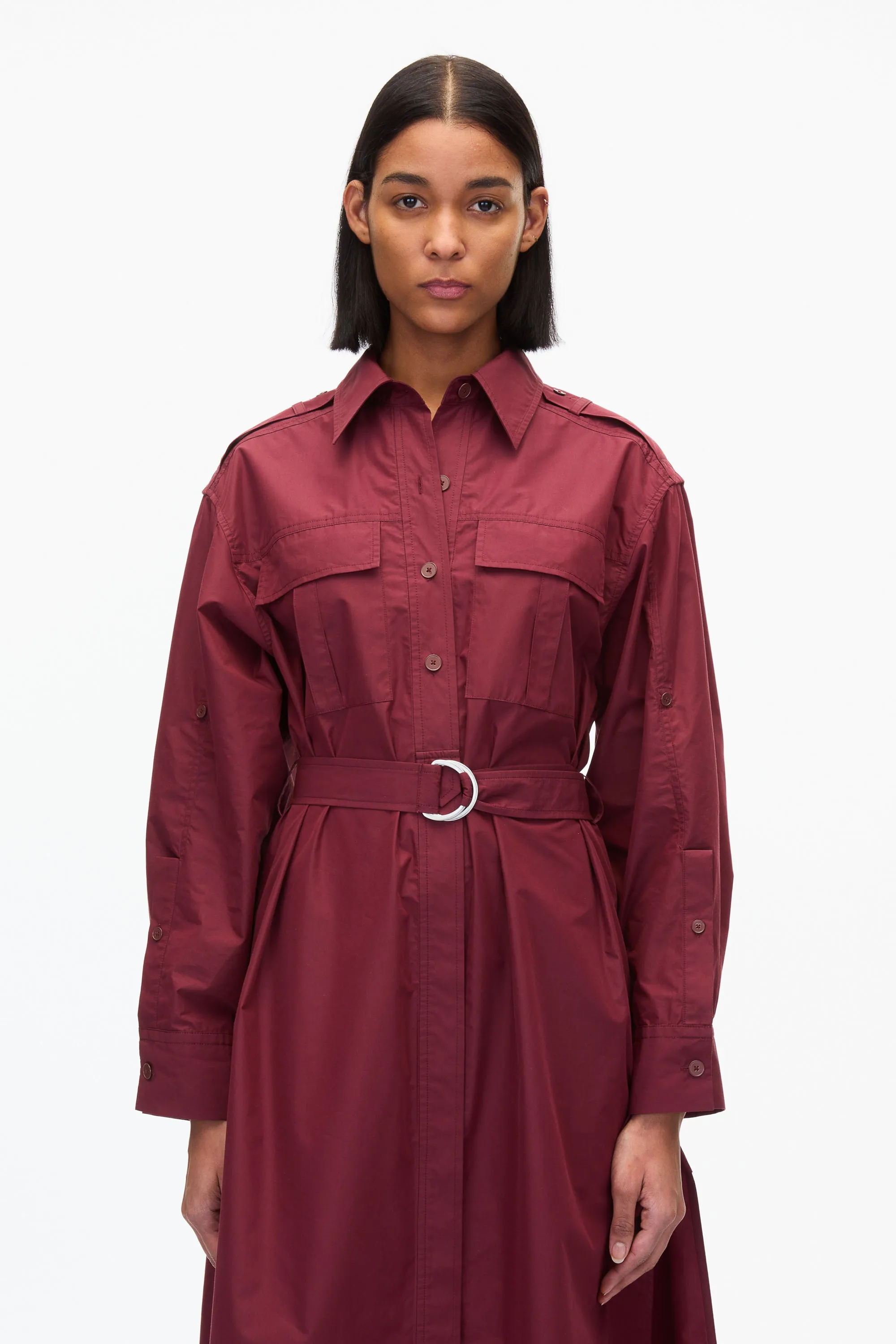 Poplin Utility Midi Shirt Dress