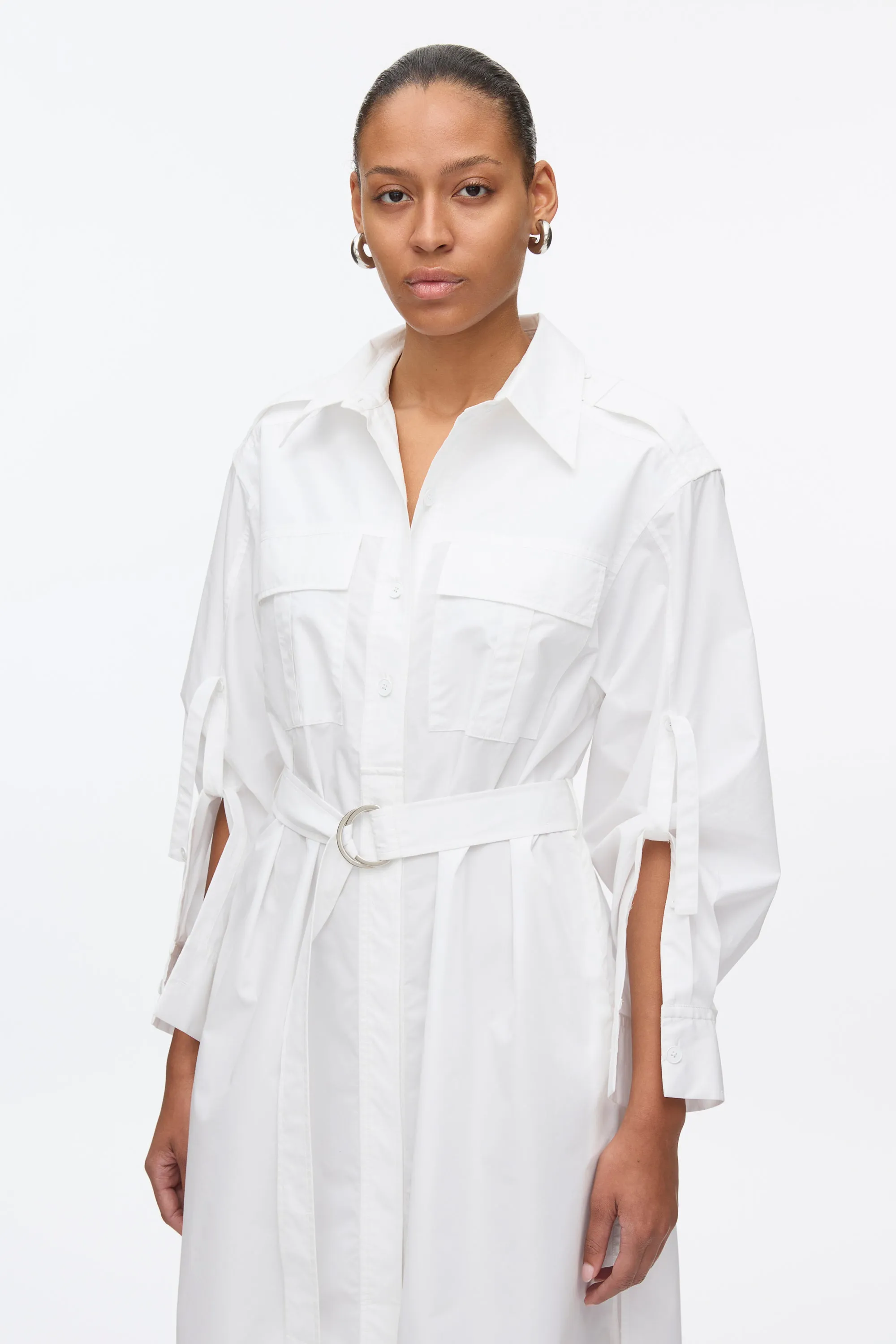 Poplin Utility Midi Shirt Dress