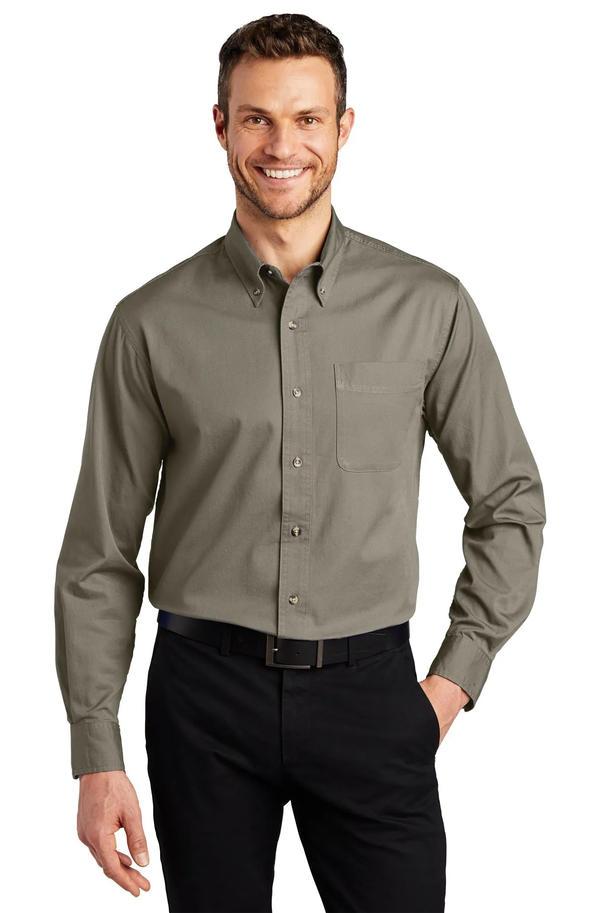 Port Authority Long Sleeve Custom Twill Shirts, Khaki