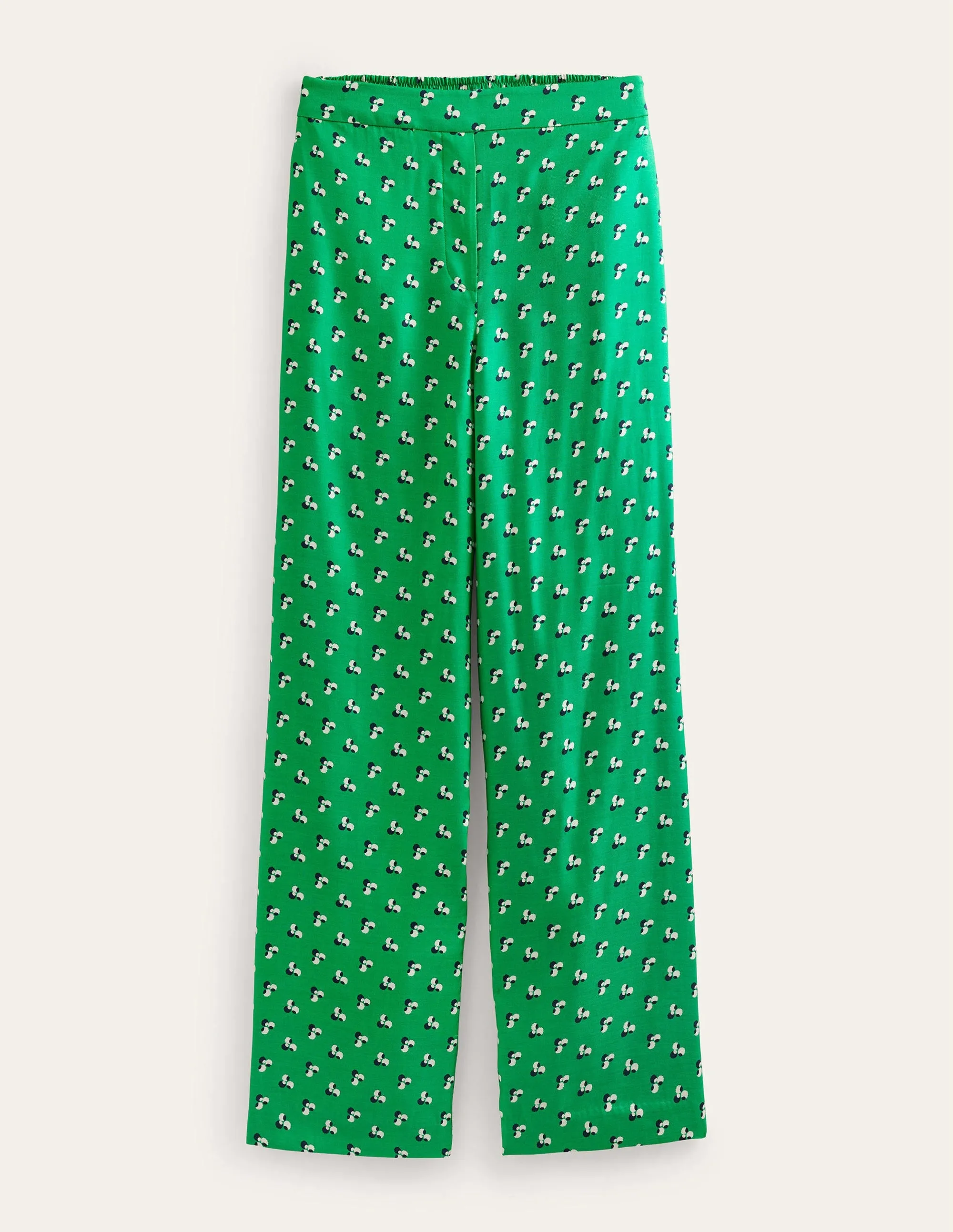 Printed Pull-On Trousers-Meadow Green, Falling Dot