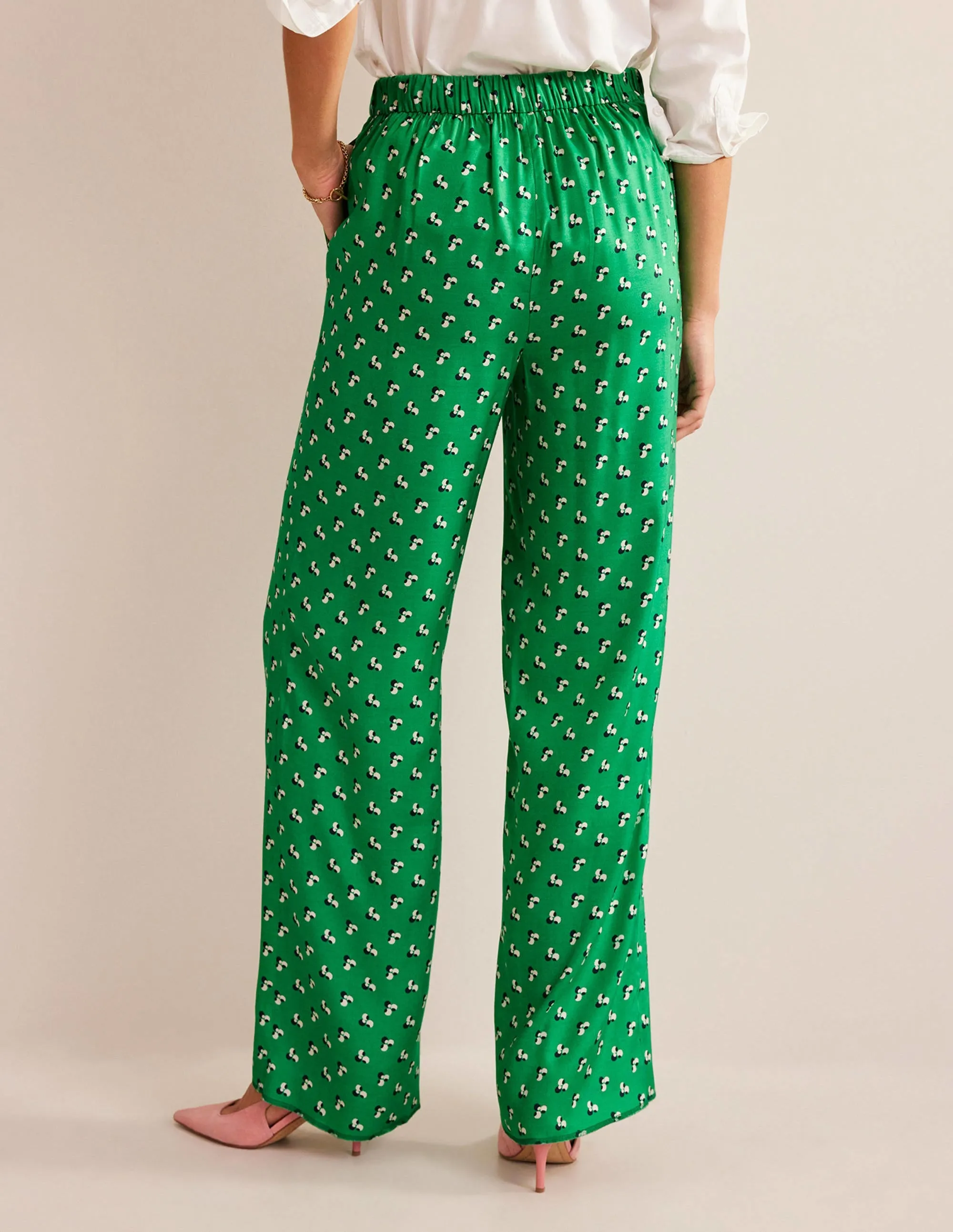 Printed Pull-On Trousers-Meadow Green, Falling Dot