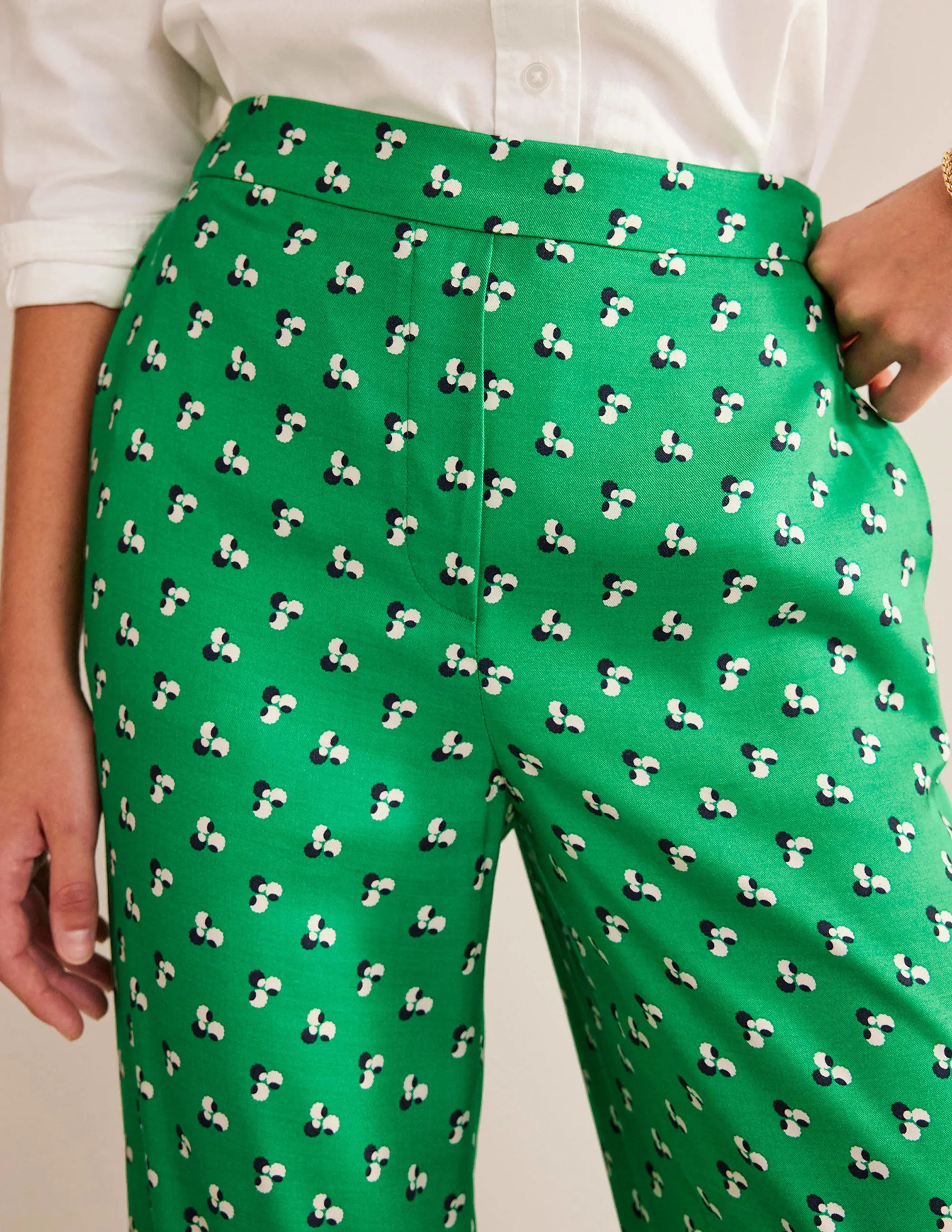 Printed Pull-On Trousers-Meadow Green, Falling Dot