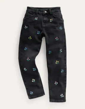 Relaxed Straight-Leg Jeans-Black Flowers