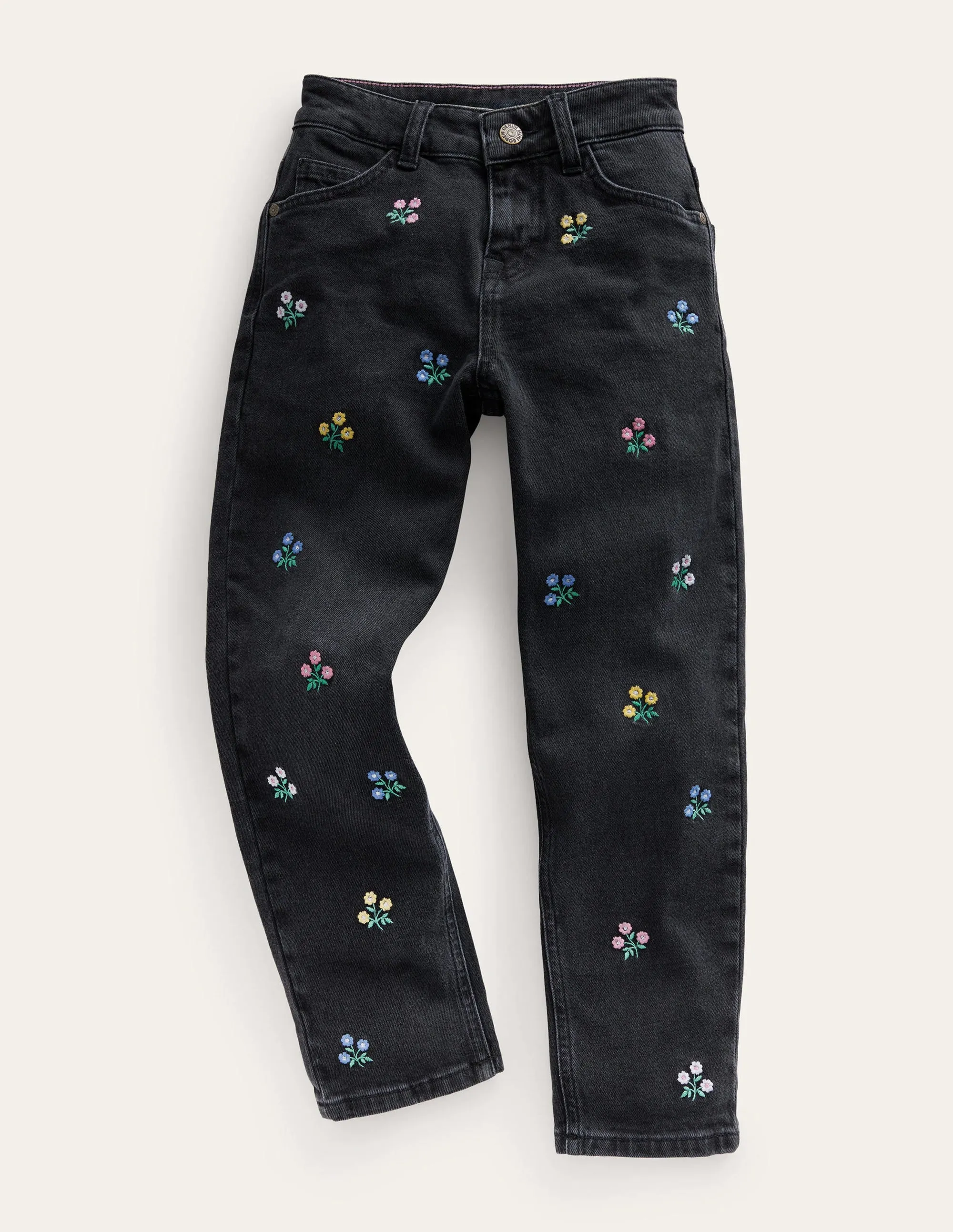 Relaxed Straight-Leg Jeans-Black Flowers