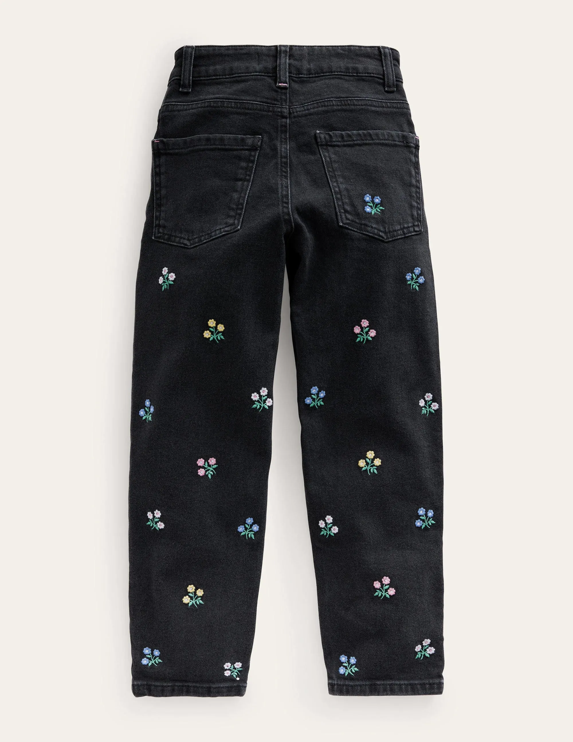 Relaxed Straight-Leg Jeans-Black Flowers