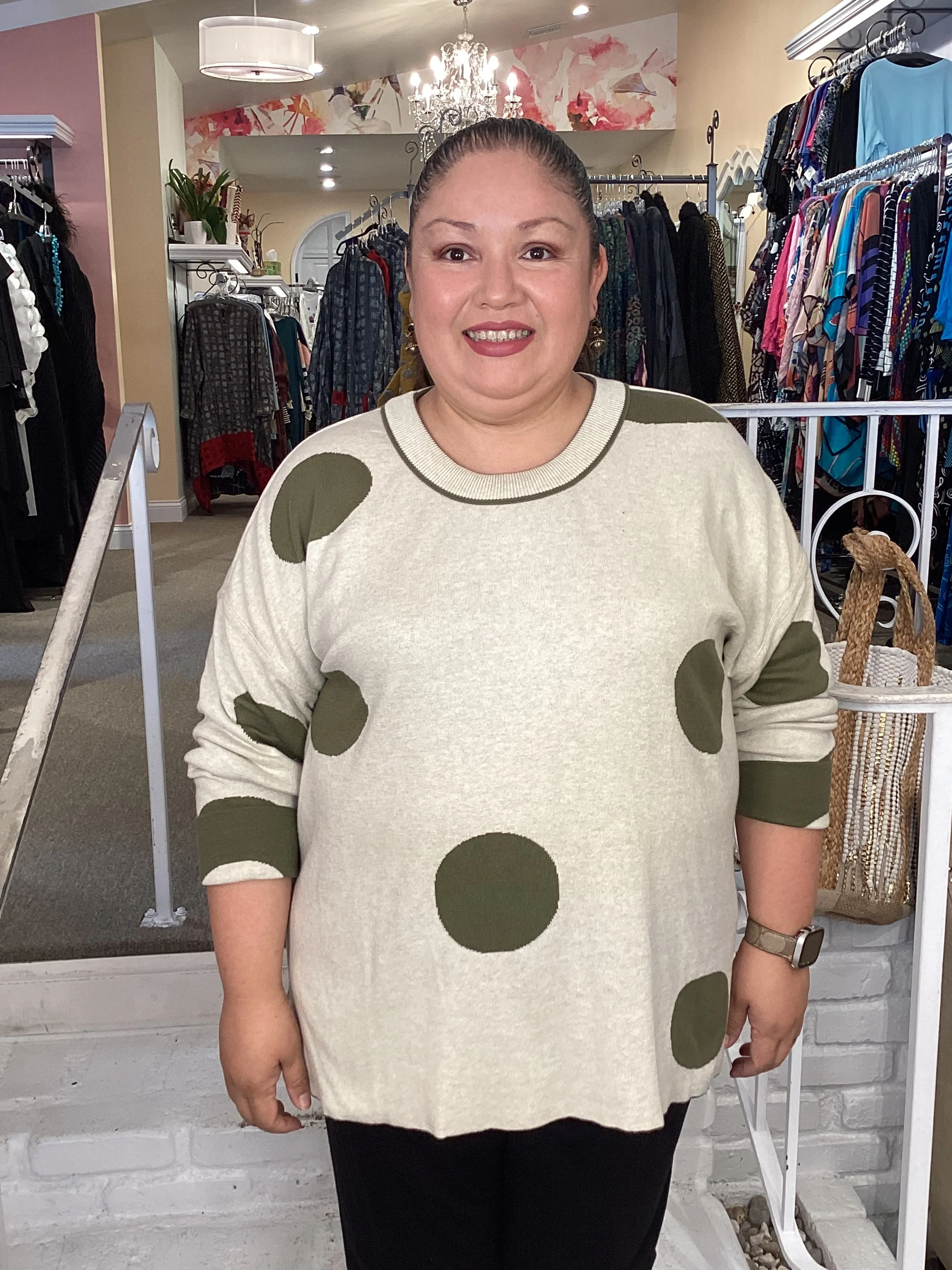 REVERSIBLE SWEATER-OLIVE DOT