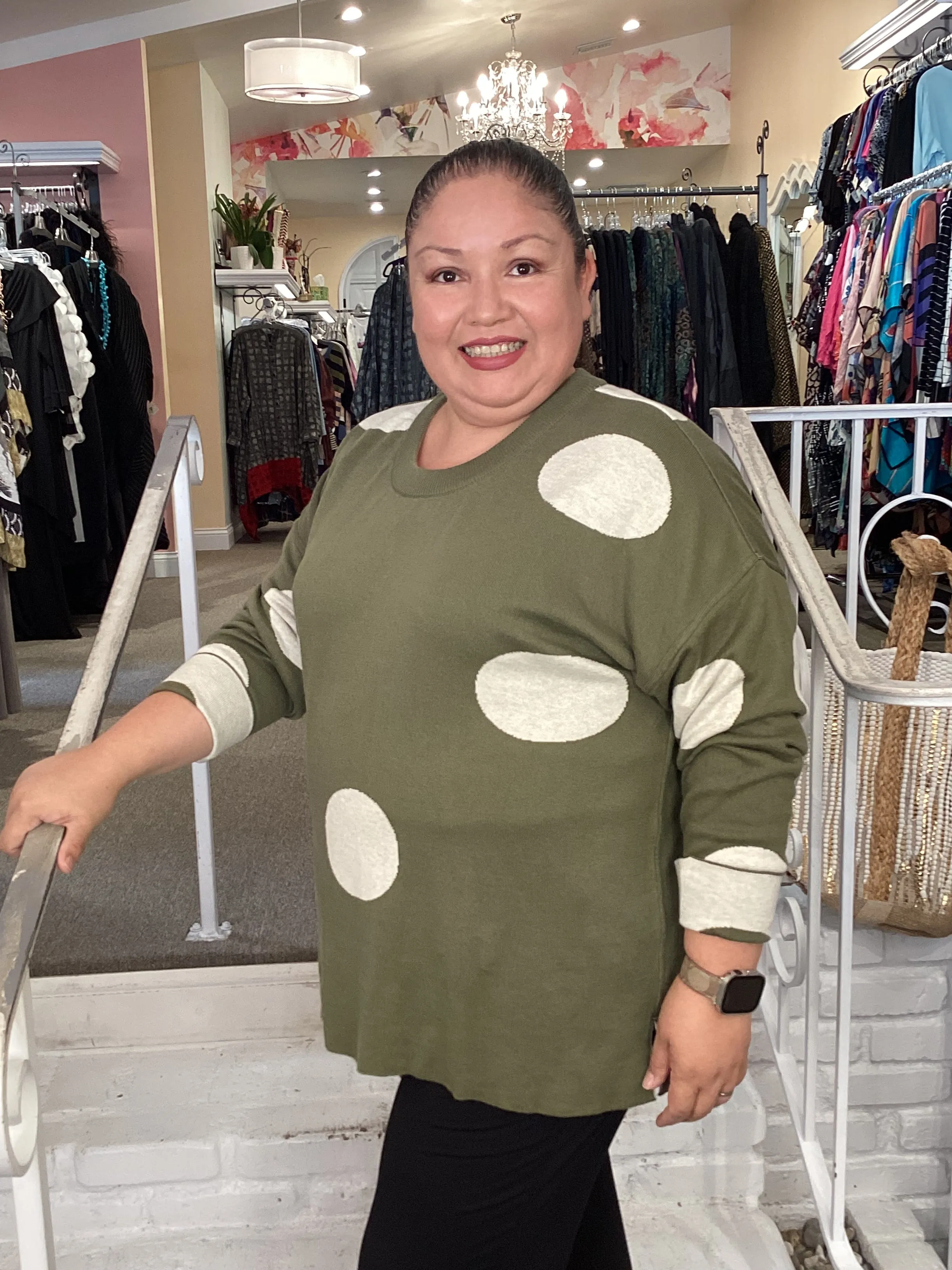 REVERSIBLE SWEATER-OLIVE DOT