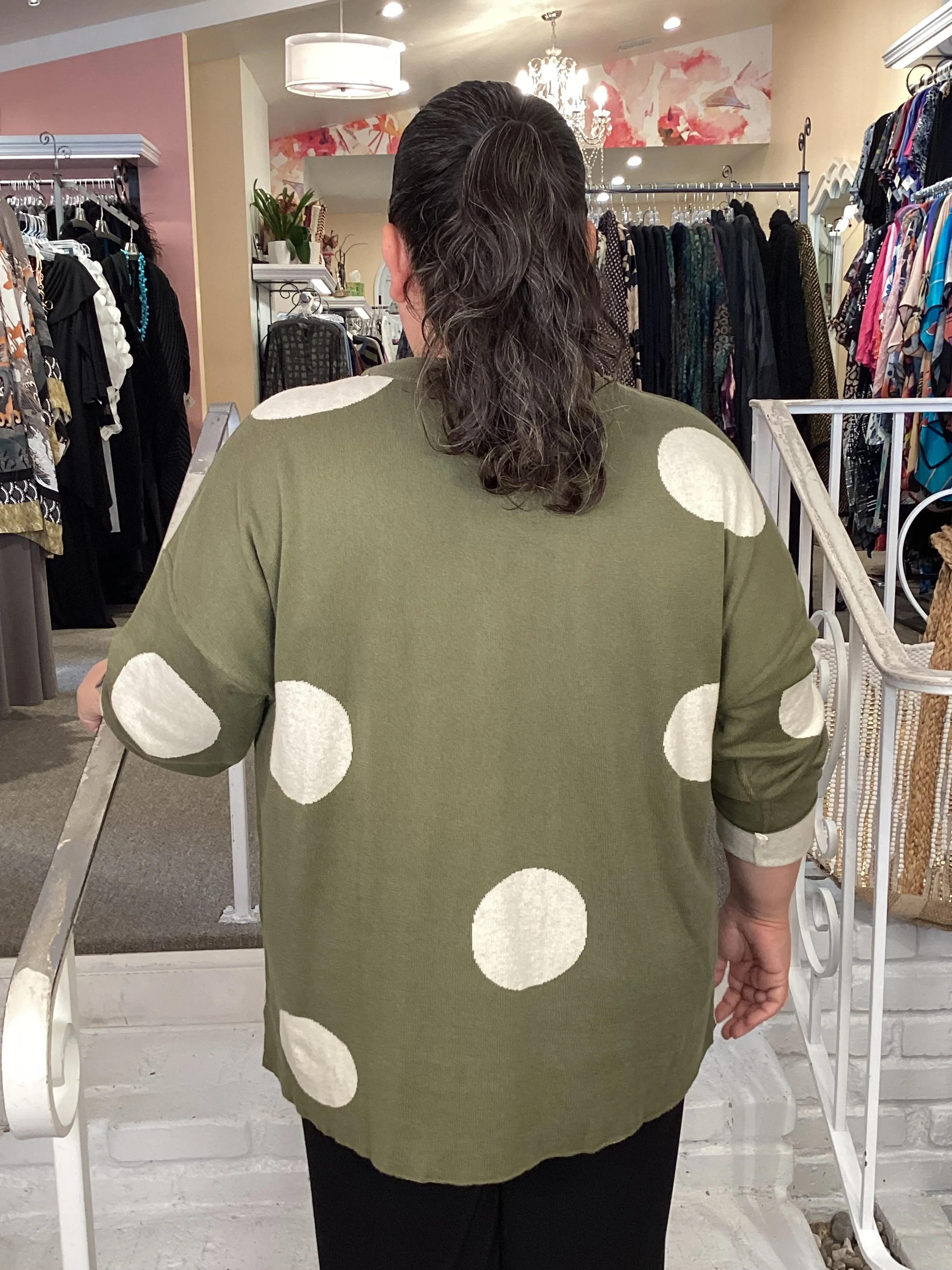 REVERSIBLE SWEATER-OLIVE DOT