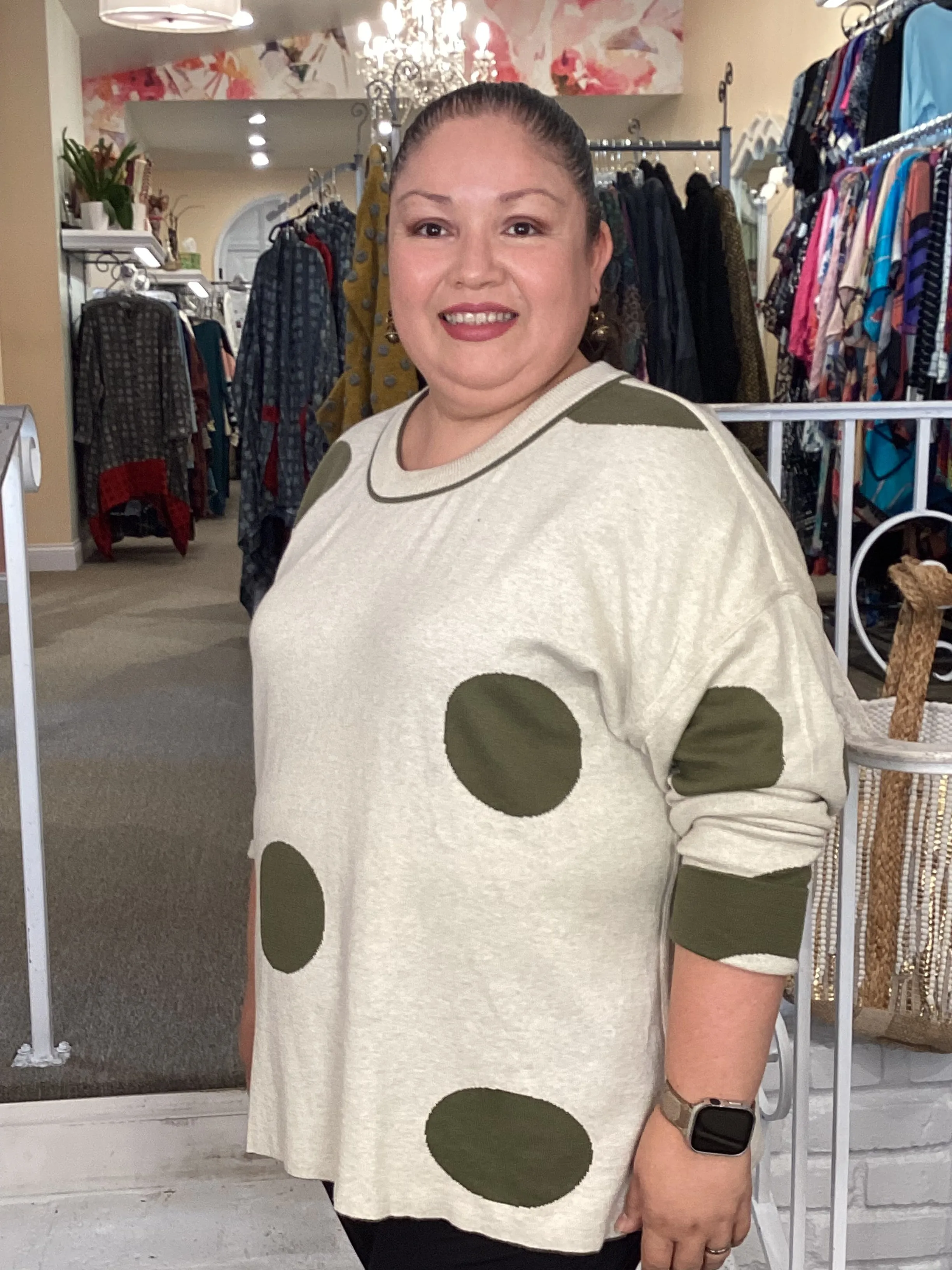 REVERSIBLE SWEATER-OLIVE DOT