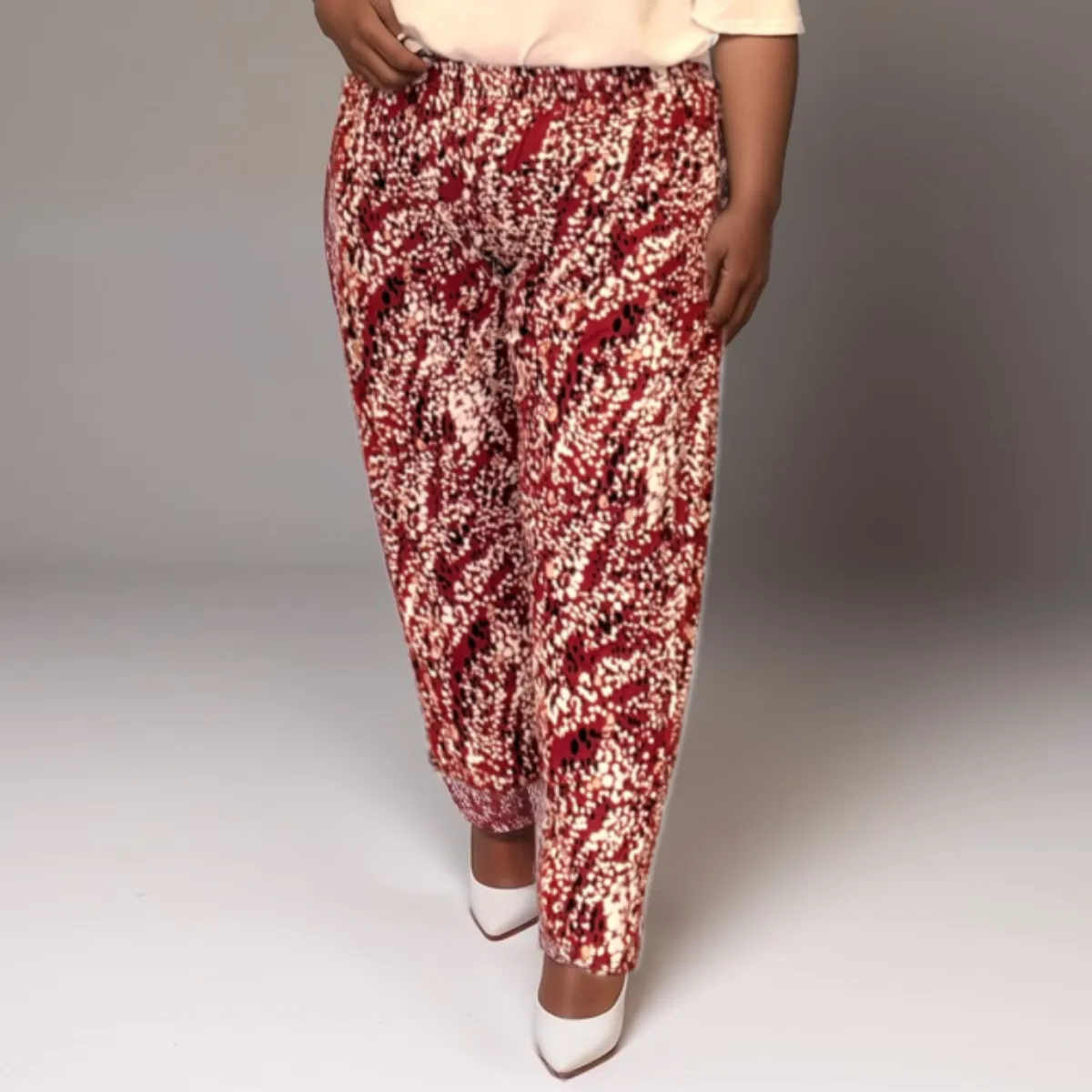 ROCKTHOSECURVES WINE SPECKLED ELASTIC WAIST TROUSERS