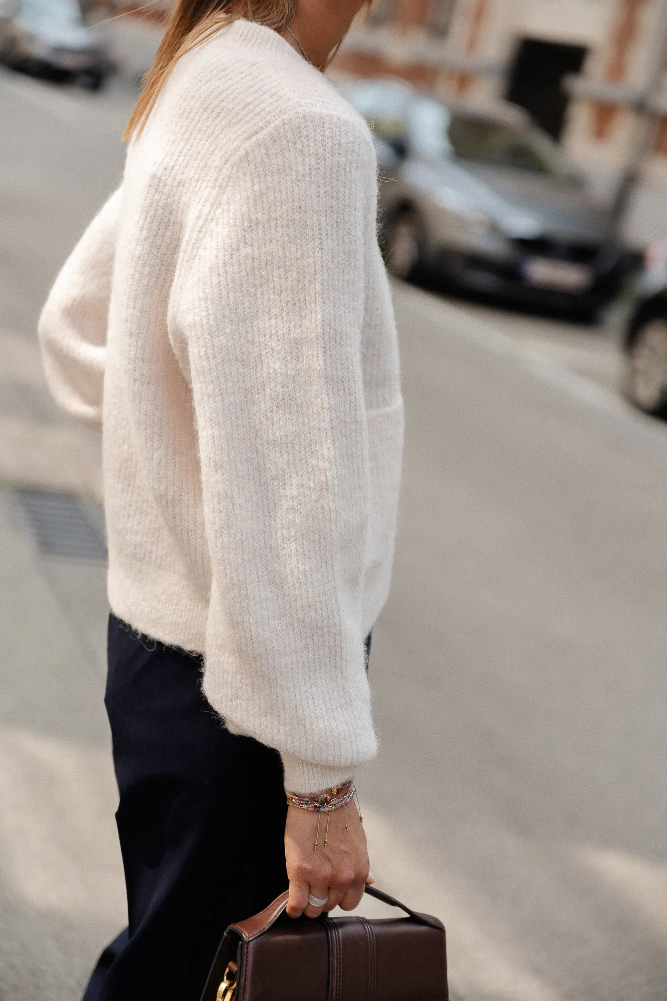 SLFSia LS knit pocket cardigan birch/melange