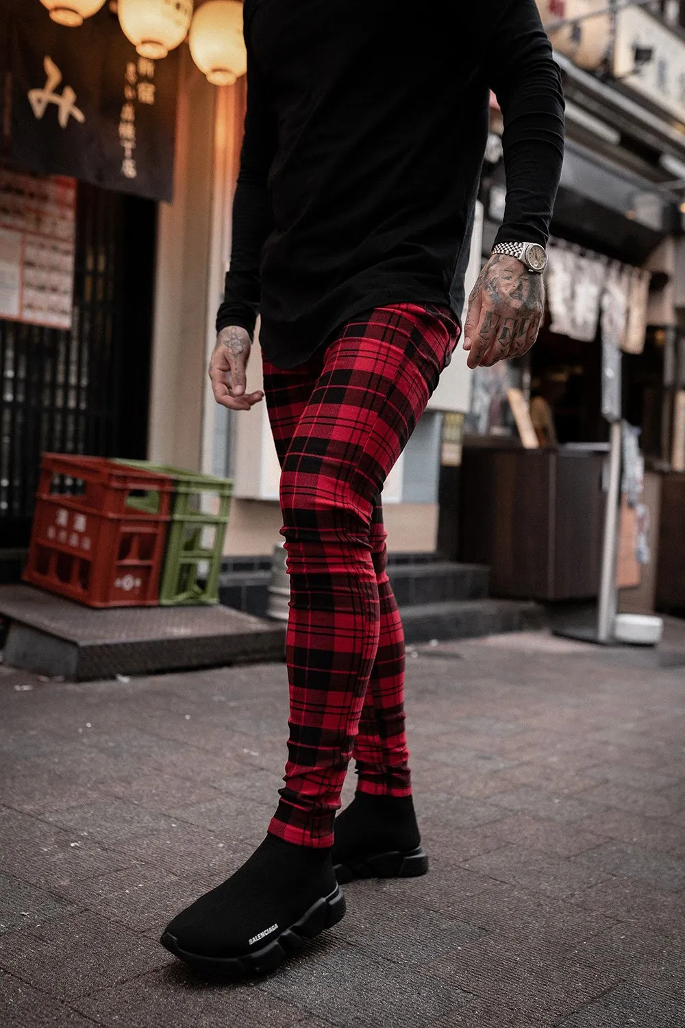 Spray On Check Jeans - Red Check