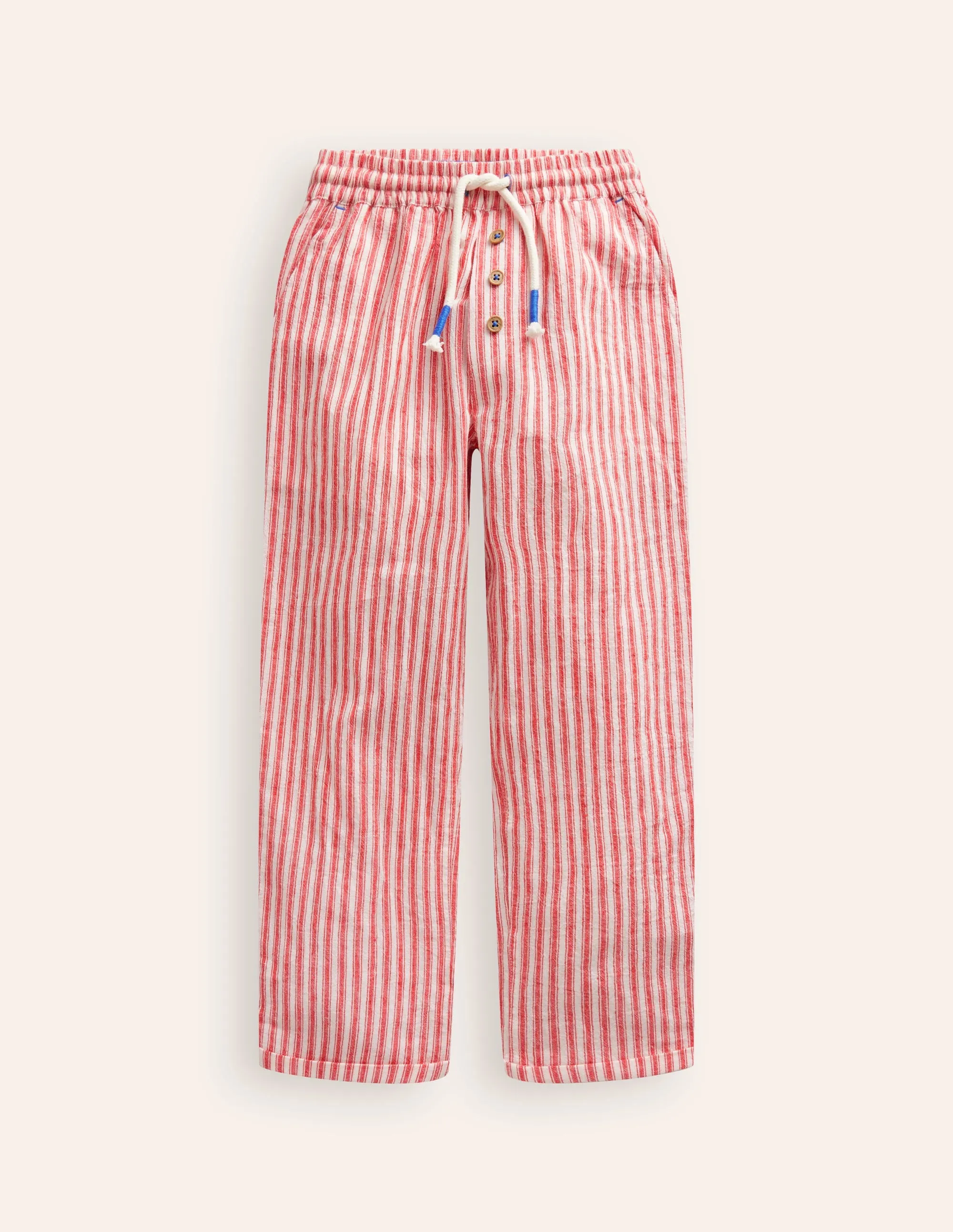 Summer Pull-On Trousers-Strawberry Tart Red Ticking