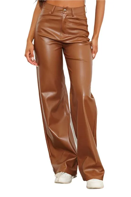 TEEK - Cognac Vegan Leather Wide Leg Pants