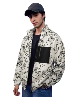 The Souled Store Popeye: Sailor Style Men and Boys Long Sleeves Stand Collar Zipper Front All Over Printed Cotton Blend Oversized Jackets