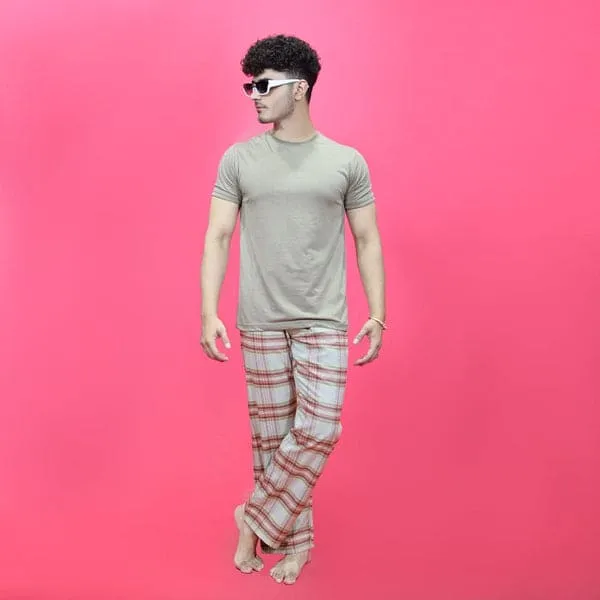 Unisex Checked Loungewear Comfy Soft Light Green Cotton Trouser