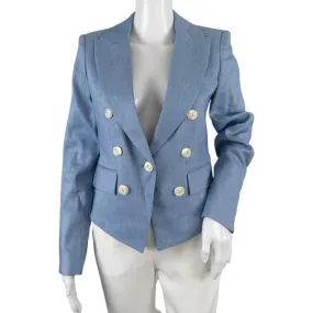 Veronica Beard Women's Diego Linen Dickey Jacket Front Button Details Blue Sz 2