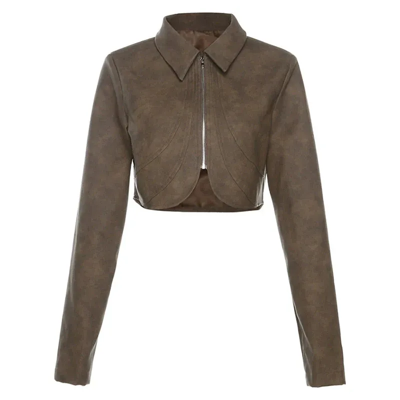 Wenkouban-Winter Outfits Christmas Alizee Leather Crop Jacket