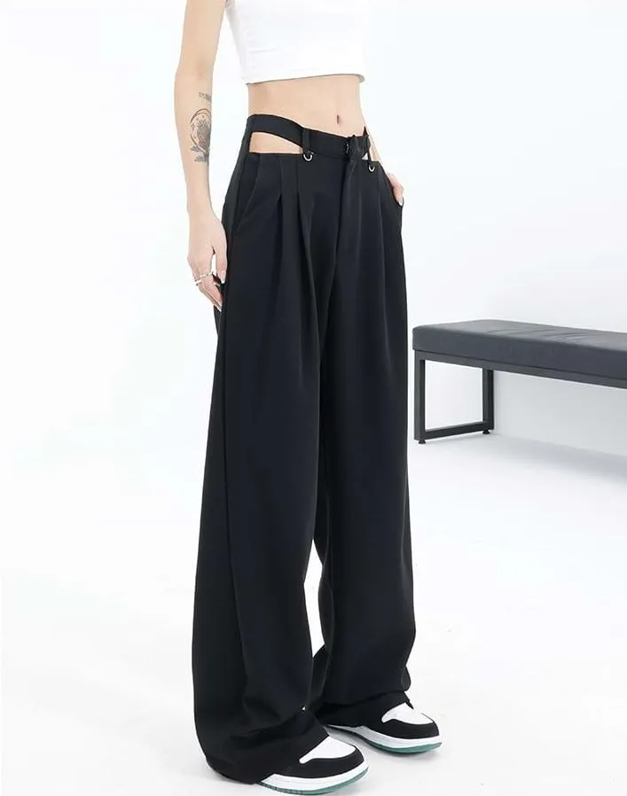 Wide Leg Waist Cutout Pants